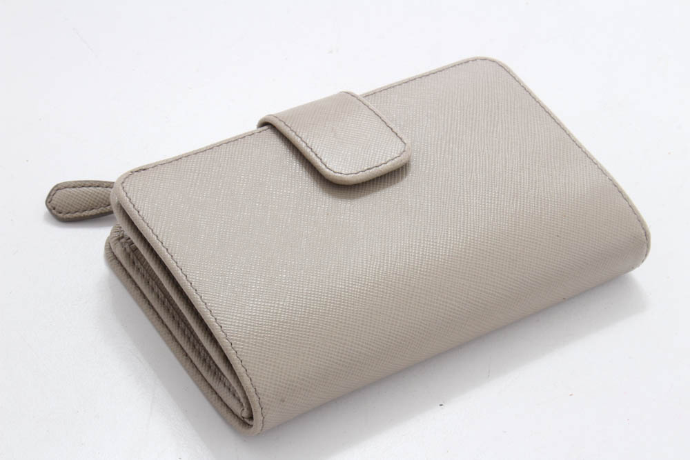 Prada Saffiano Taupe Leather Bifold Wallet