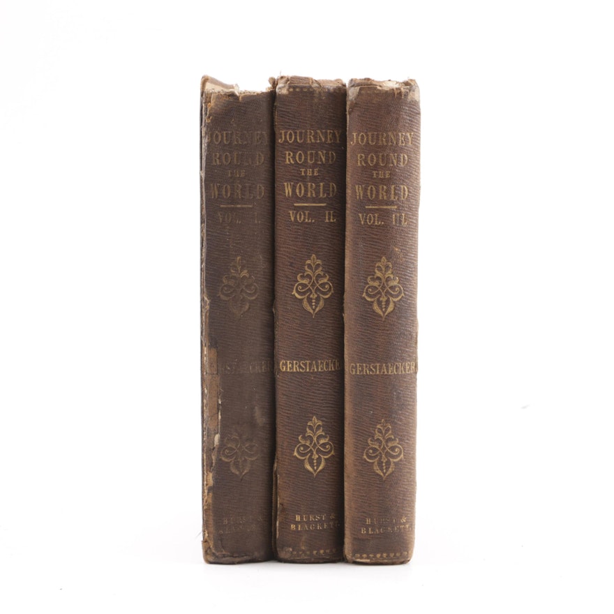 1853 "Narrative of a Journey Round the World" by F. Gerstaecker in Three Volumes