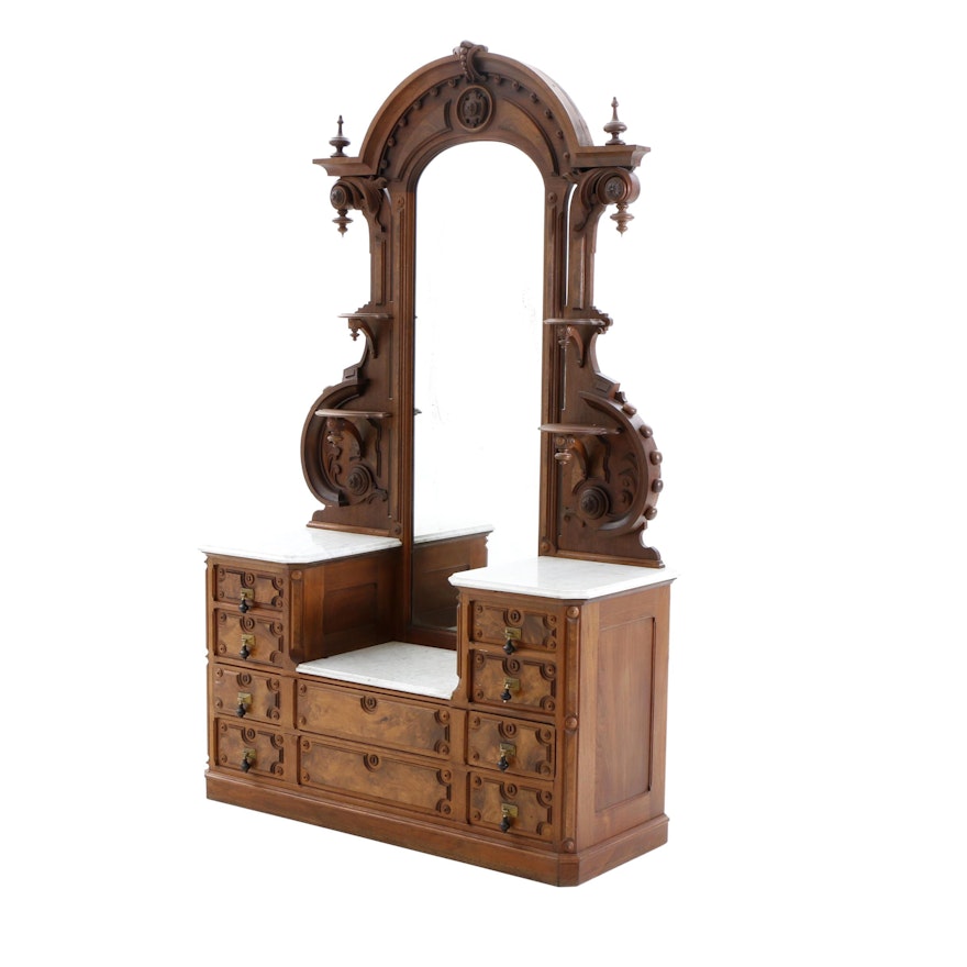 Renaissance Revival Chest of Drawers and Mirror by Meader of Cincinnati