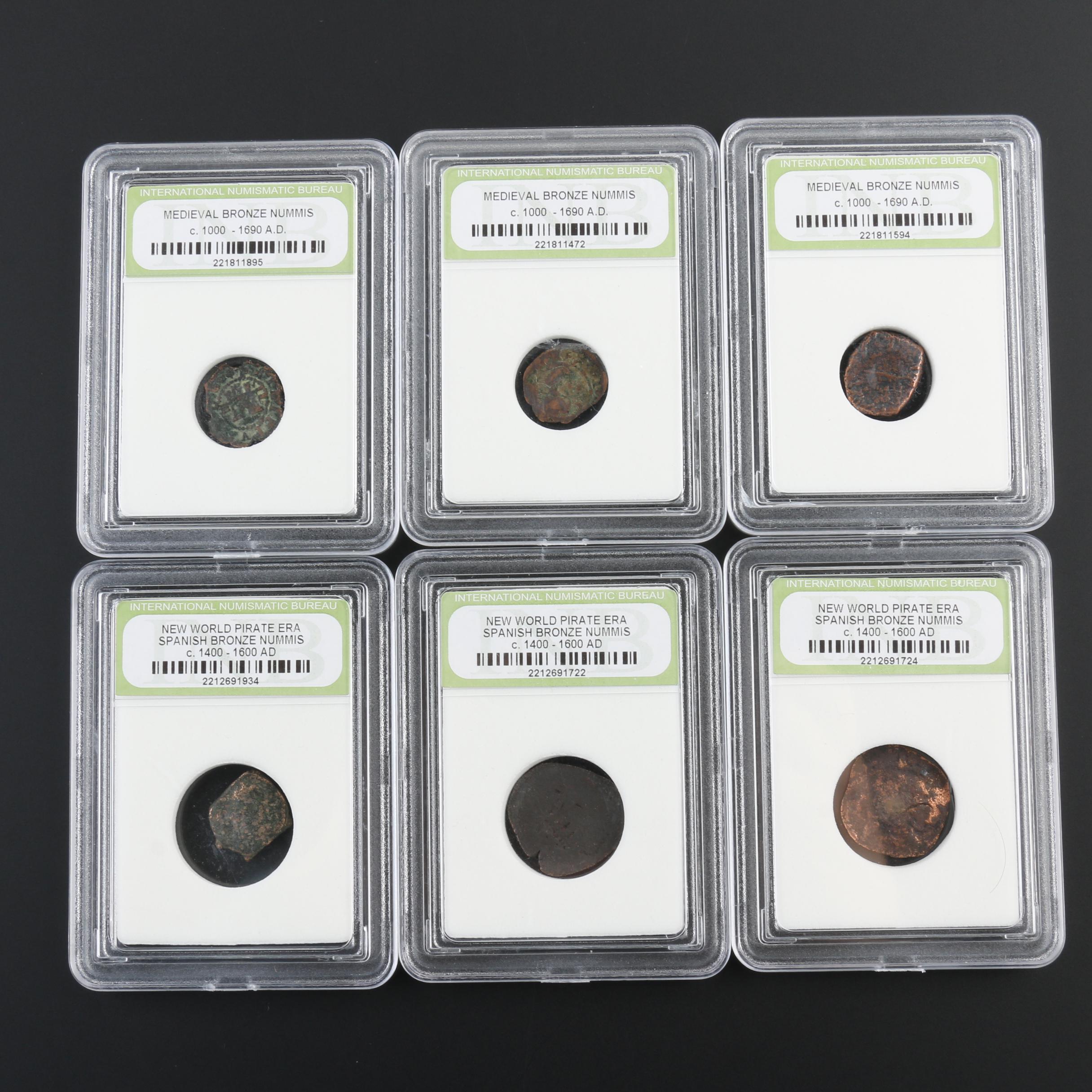 Group of Six Bronze Medieval and Spanish "New World Pirate Era" Coins