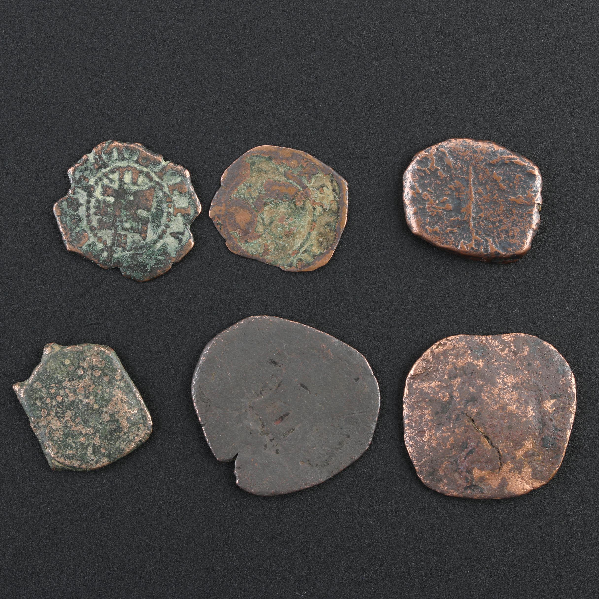 Group of Six Bronze Medieval and Spanish "New World Pirate Era" Coins
