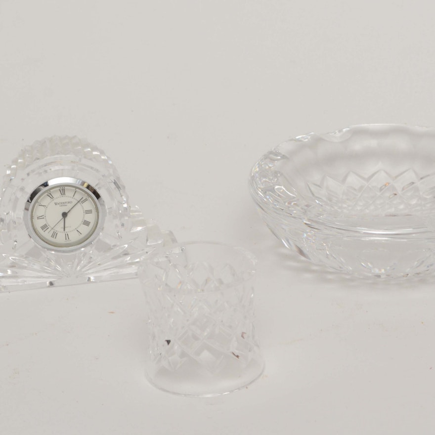 Waterford Crystal Ash Receiver, Mantel Clock and Napkin Ring