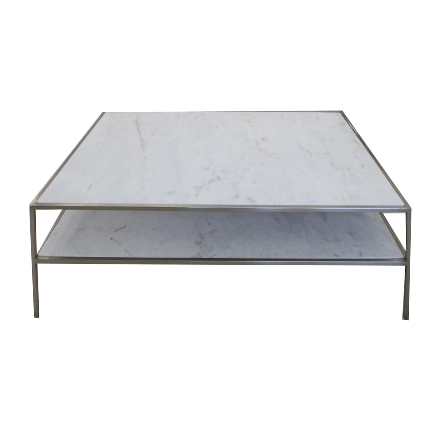 Contemporary Two-Tier Marble Panel Coffee Table
