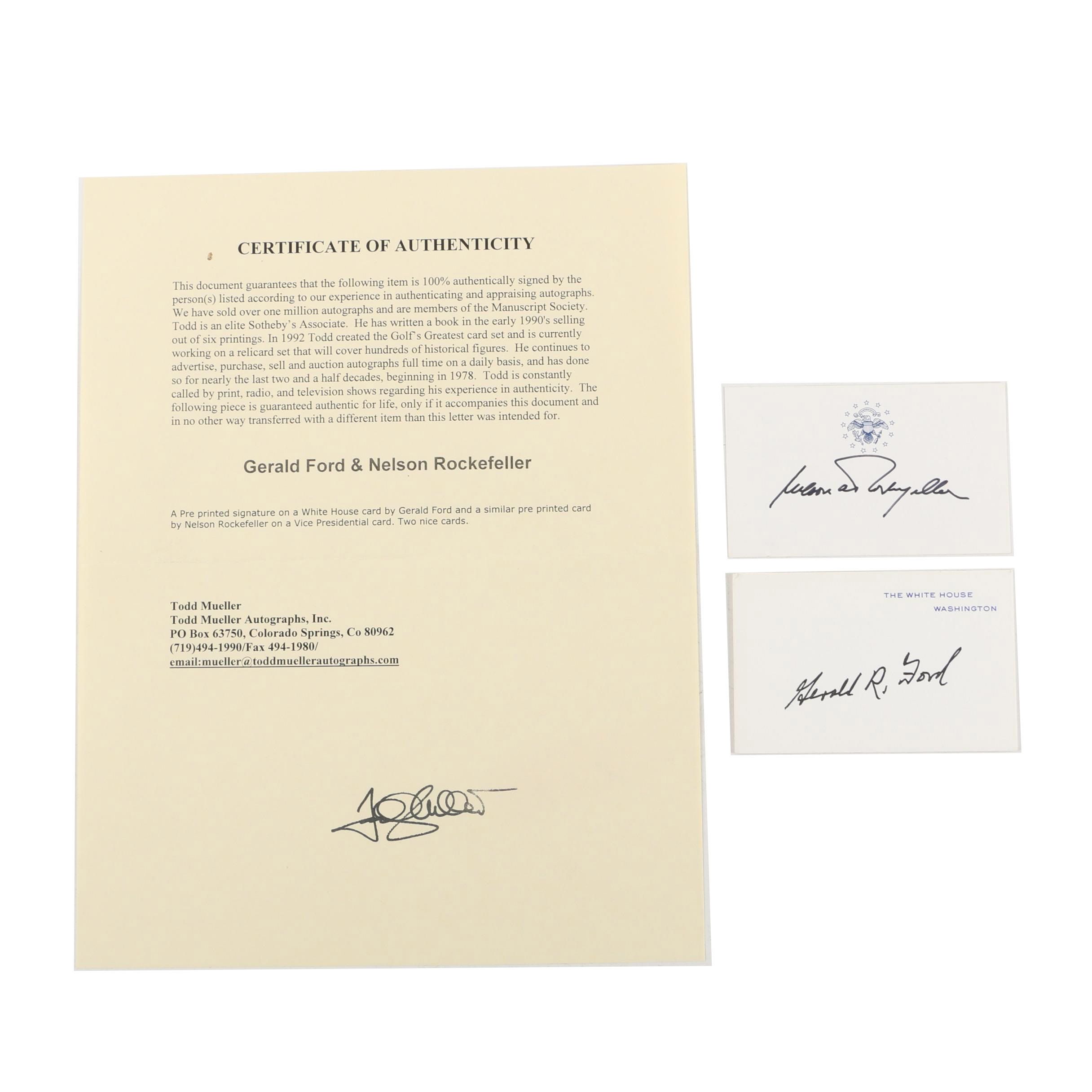 Gerald Ford and Nelson Rockefeller Autographed Cards