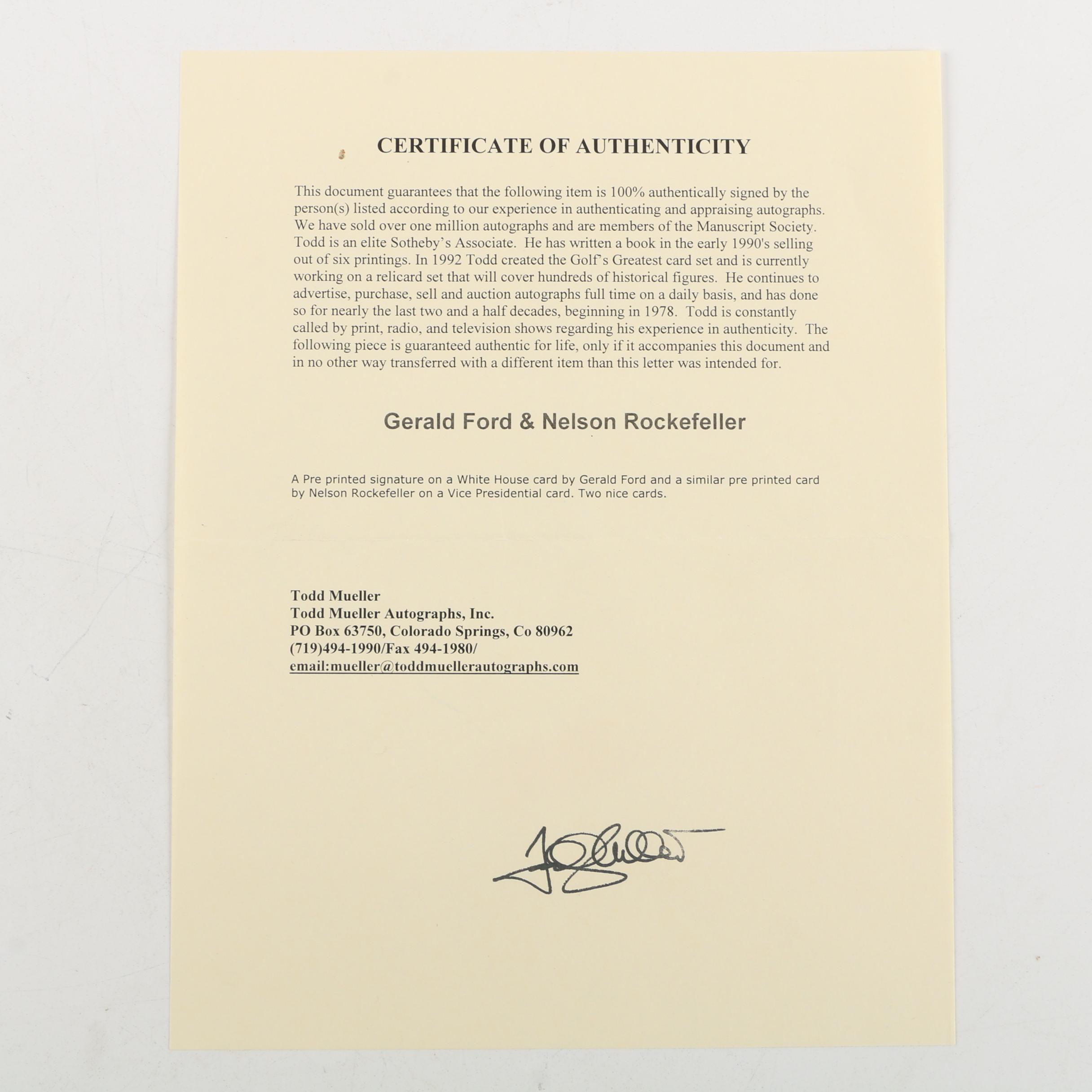 Gerald Ford and Nelson Rockefeller Autographed Cards