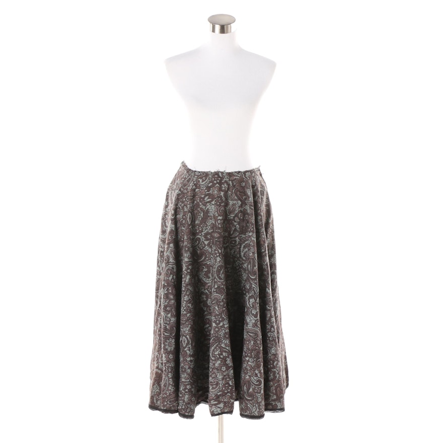 Women's Unfinished Wool and Silk Blend Floral and Paisley Circle Skirt