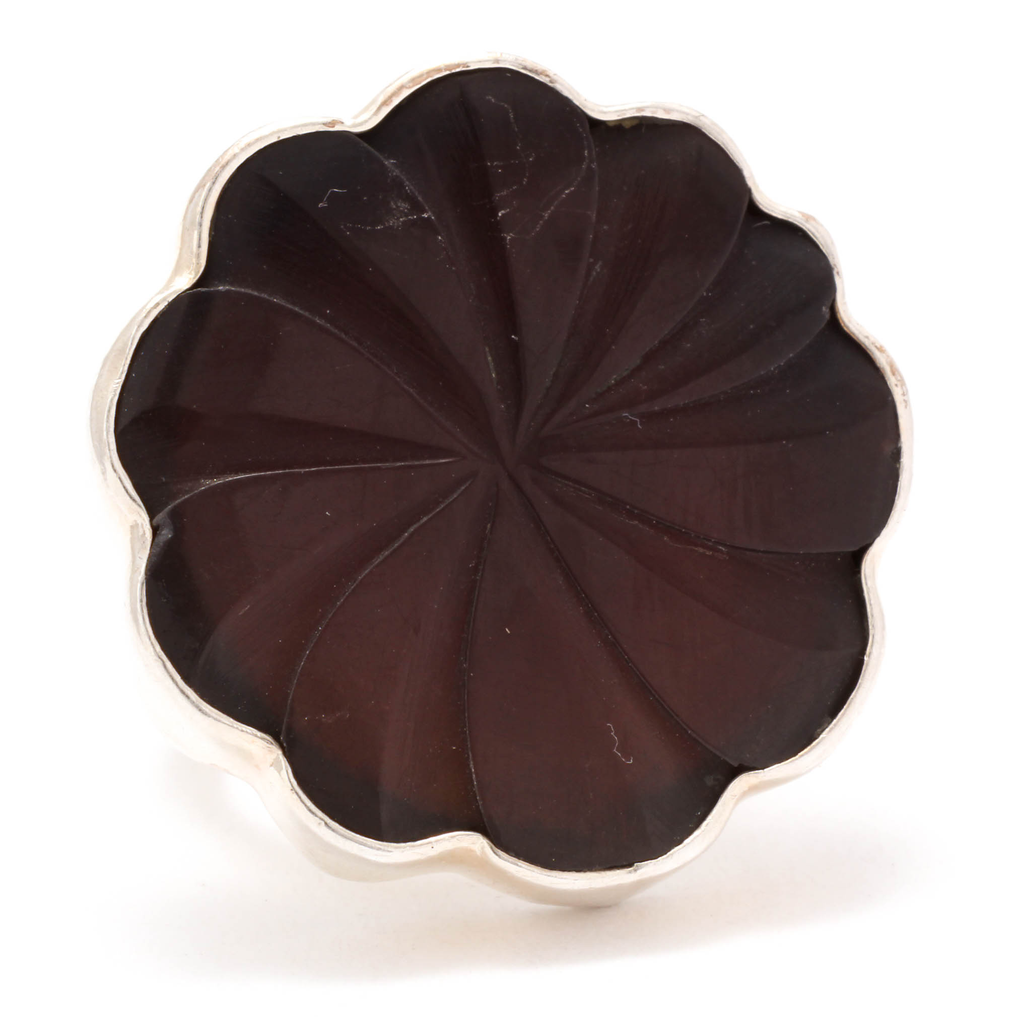 Sterling Silver Cocktail Ring with Carved Stone