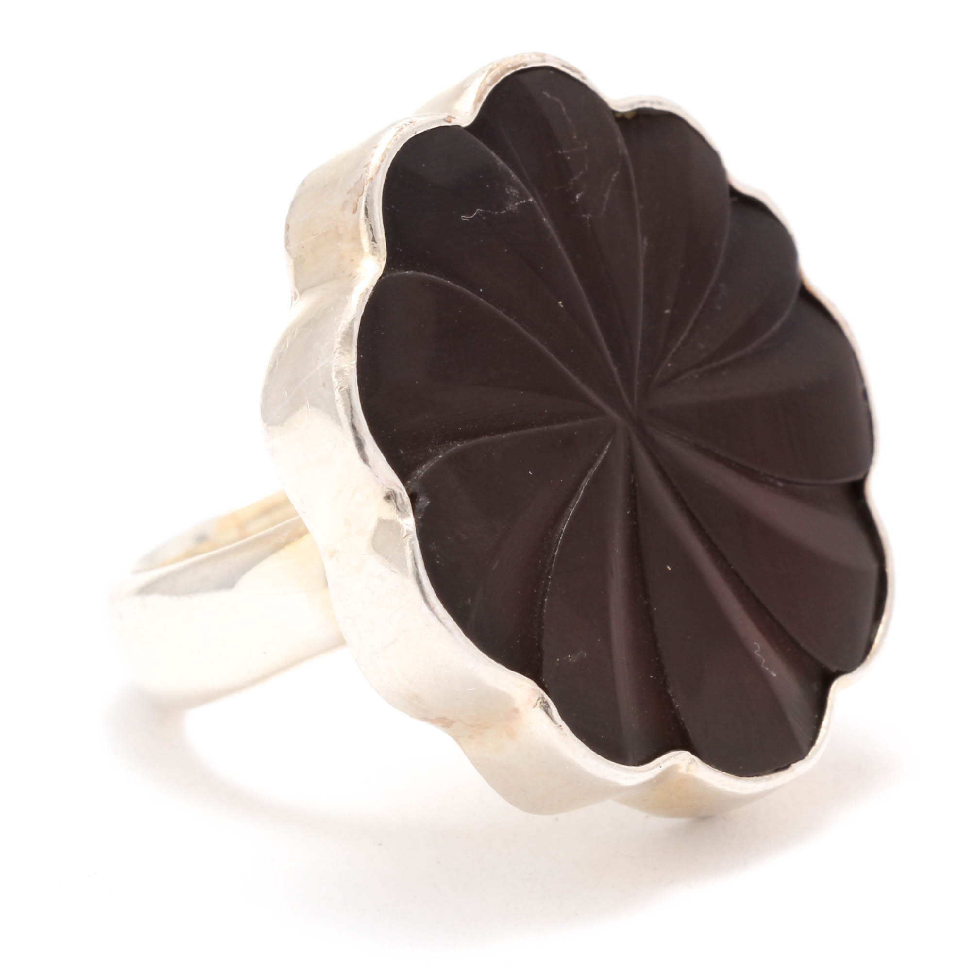 Sterling Silver Cocktail Ring with Carved Stone