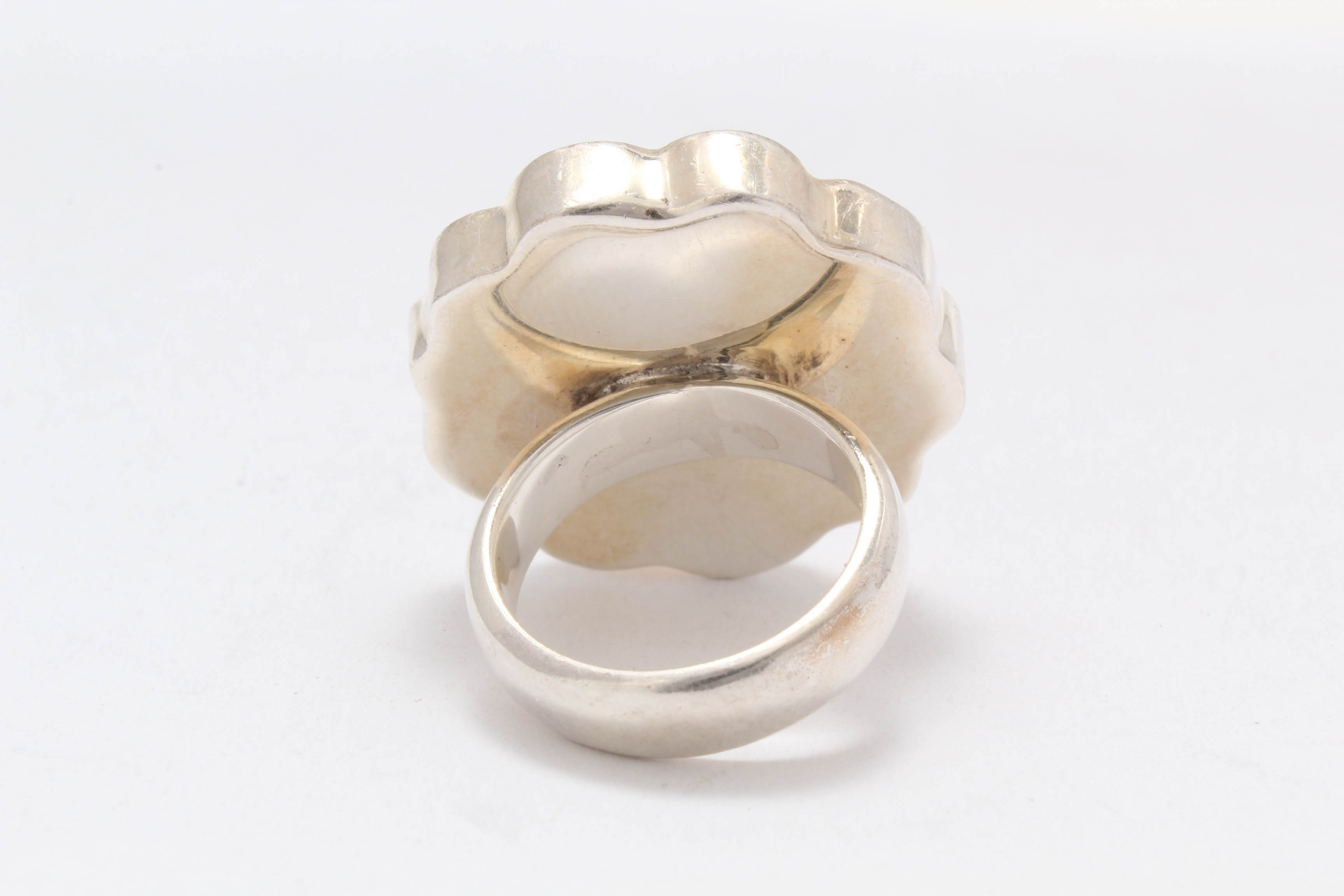 Sterling Silver Cocktail Ring with Carved Stone