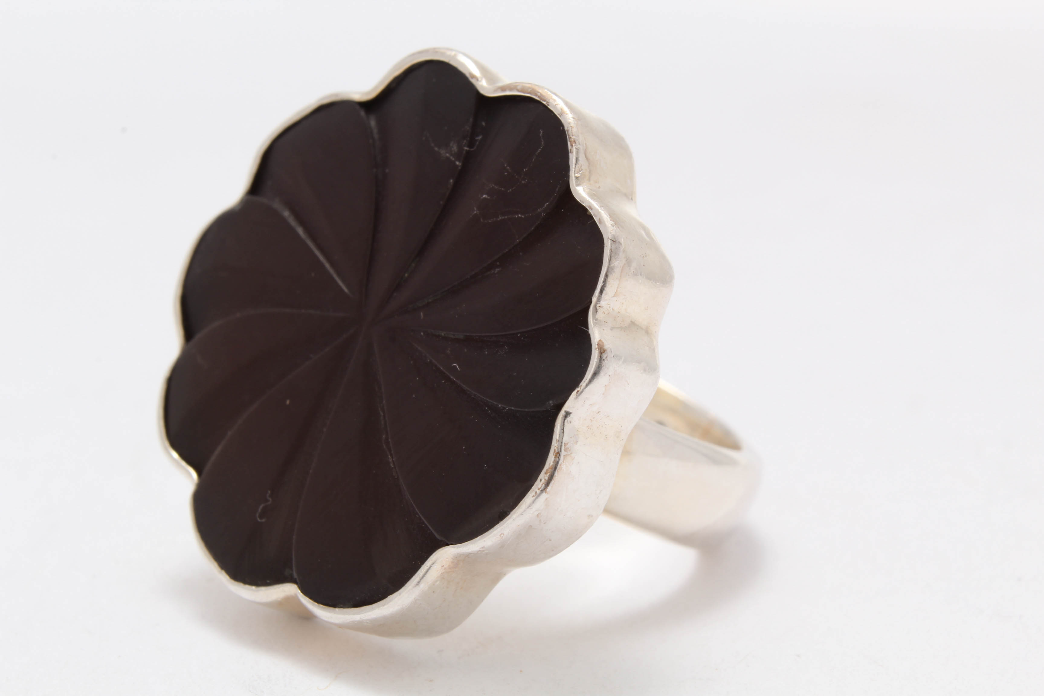 Sterling Silver Cocktail Ring with Carved Stone