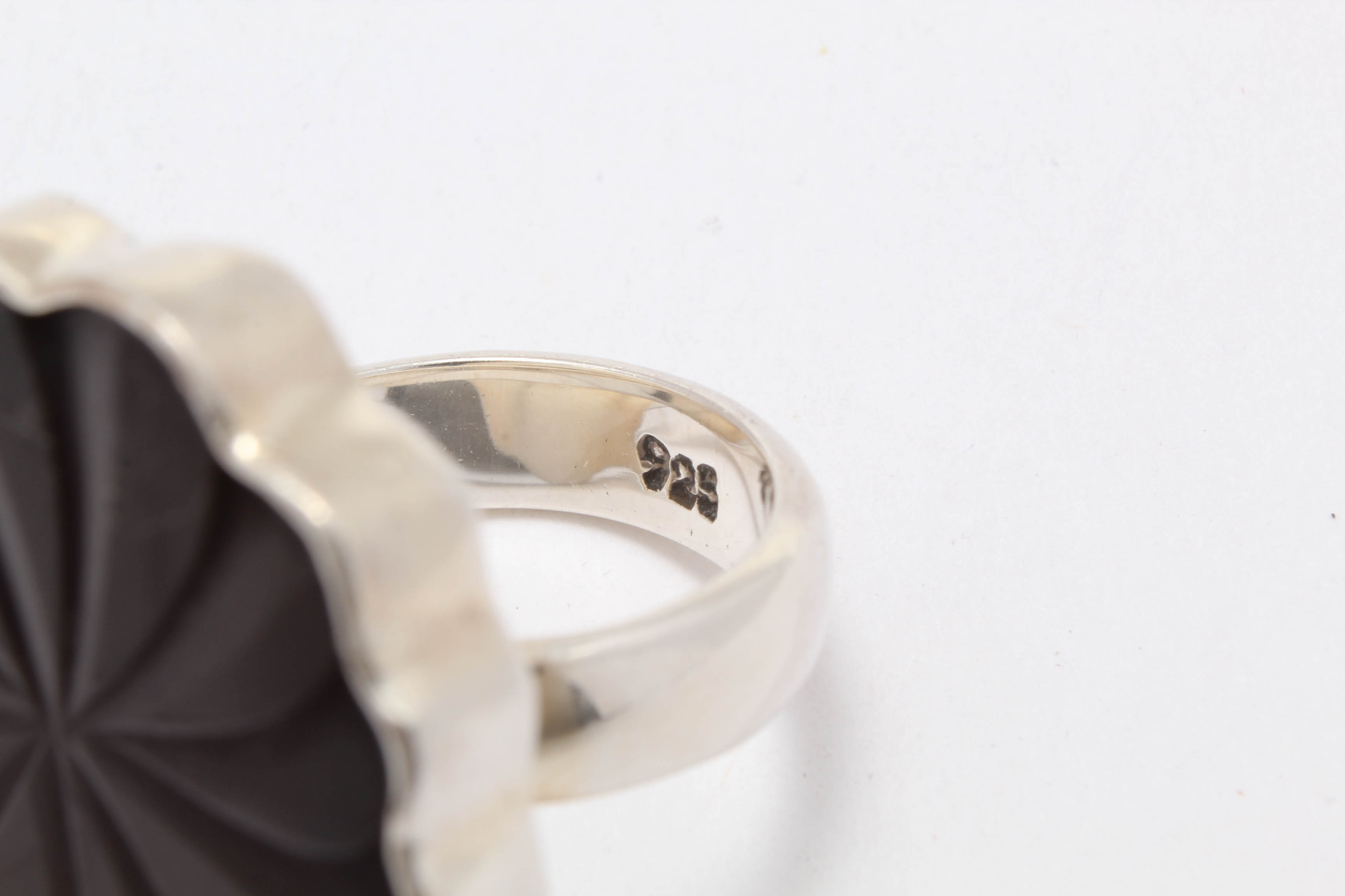 Sterling Silver Cocktail Ring with Carved Stone