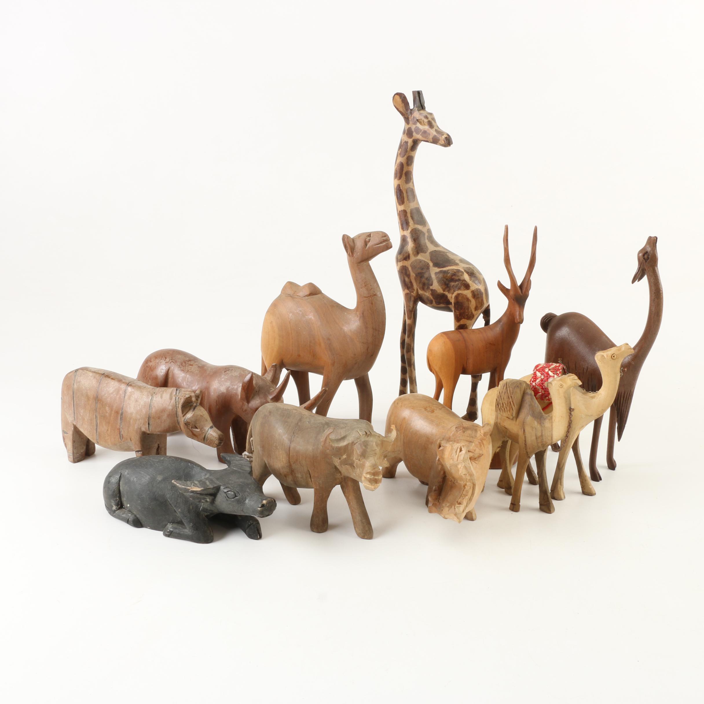 African Hand Carved Wooden Safari Animal Figurines