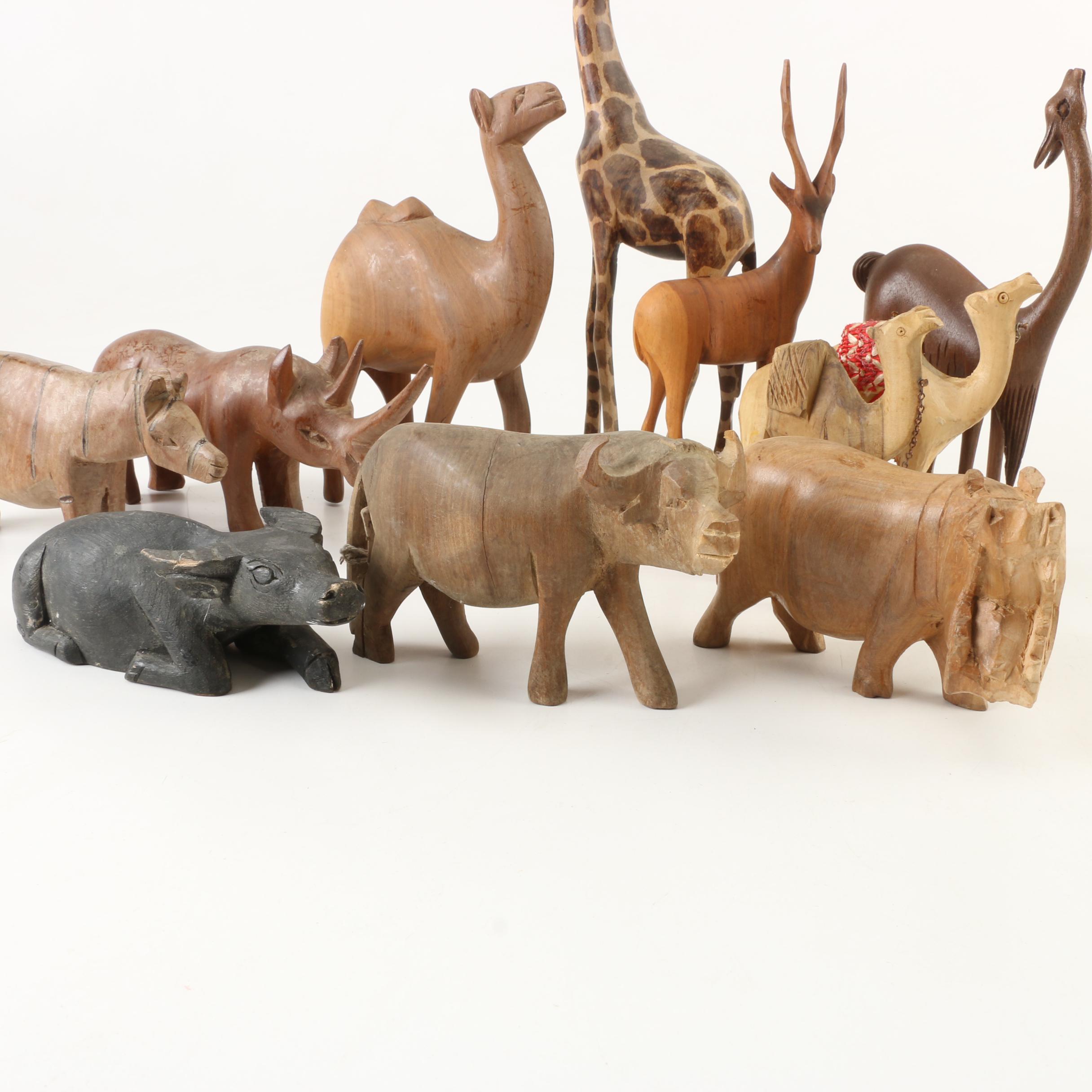 African Hand Carved Wooden Safari Animal Figurines