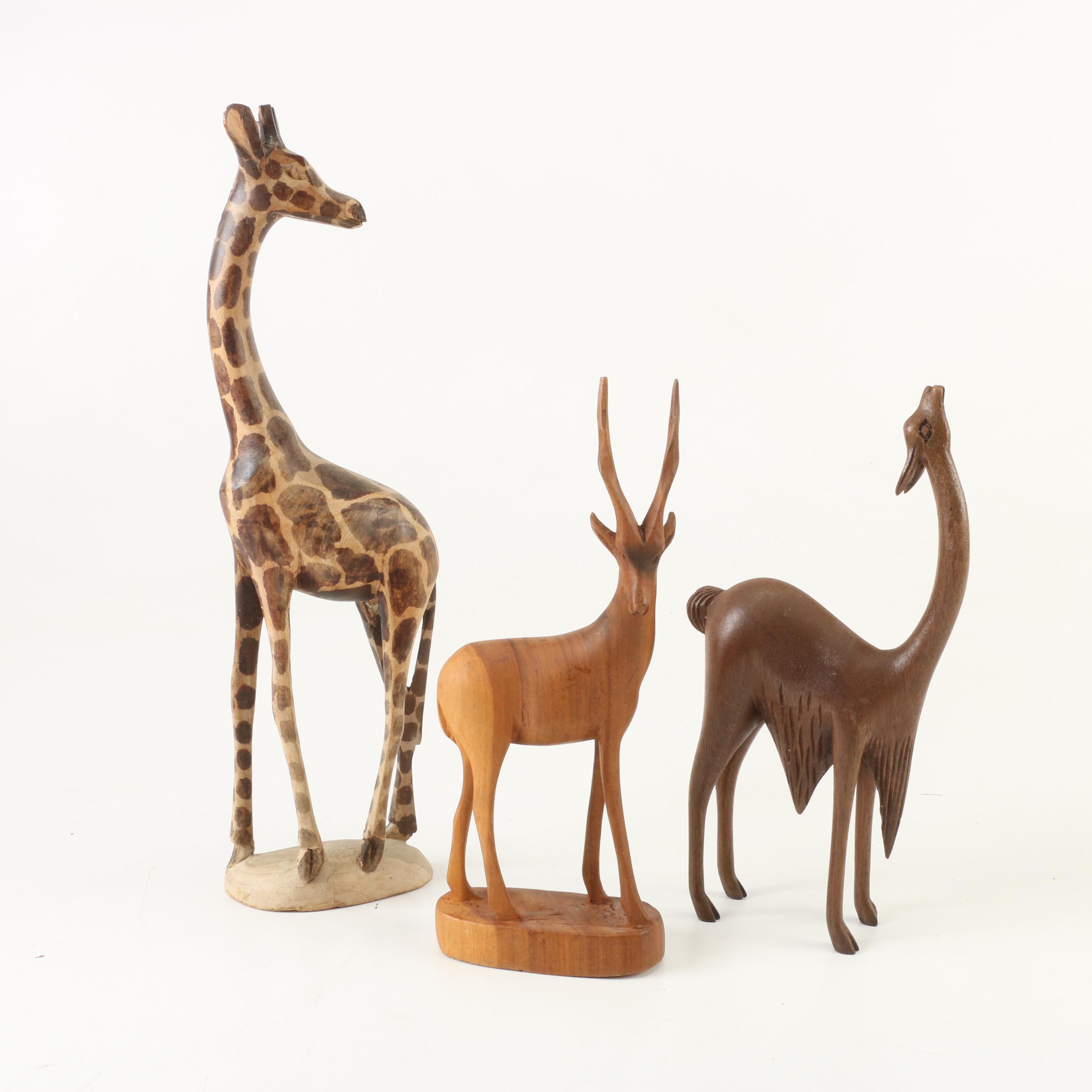 African Hand Carved Wooden Safari Animal Figurines