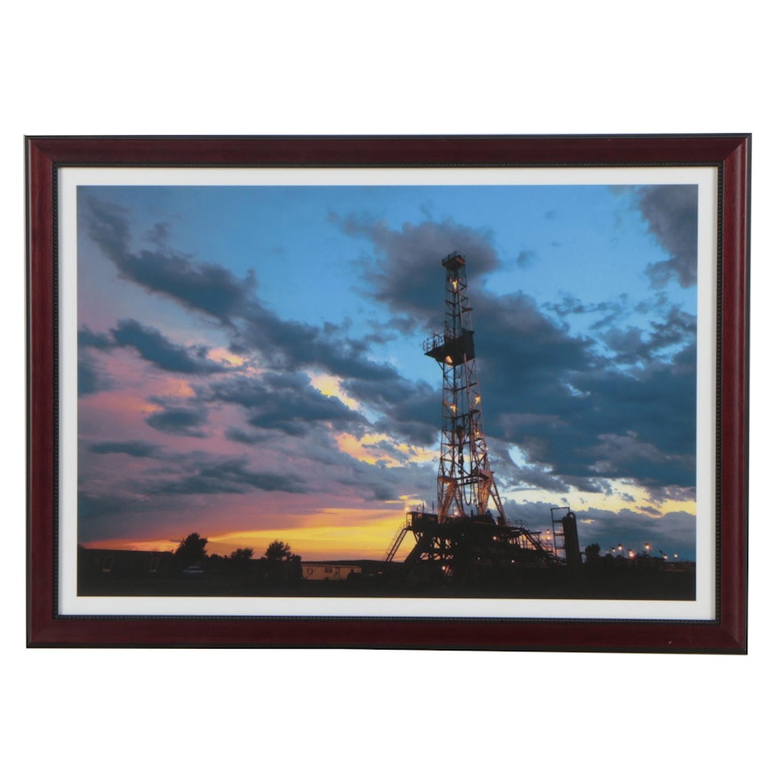 Jeff Heger Digital Photograph "Sunset, Oil Rig and Cloudy Skies"