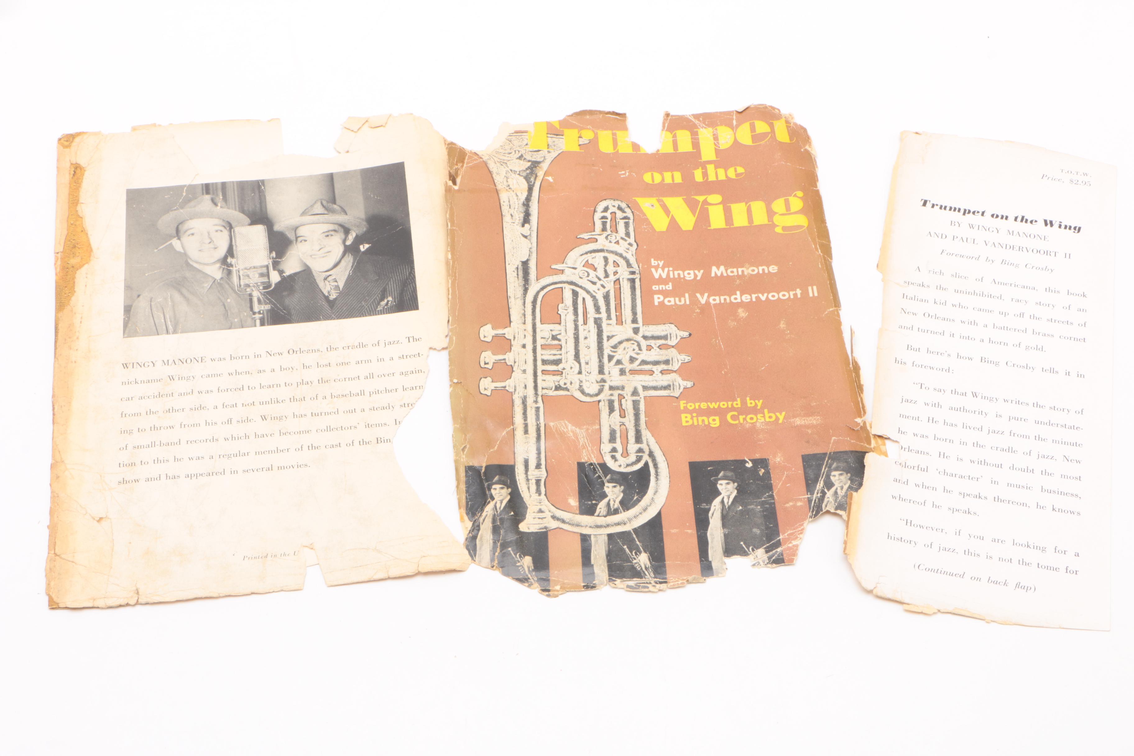 First Edition "Trumpet on the Wing" by Wingy Manone Inscribed to Jack Bradley