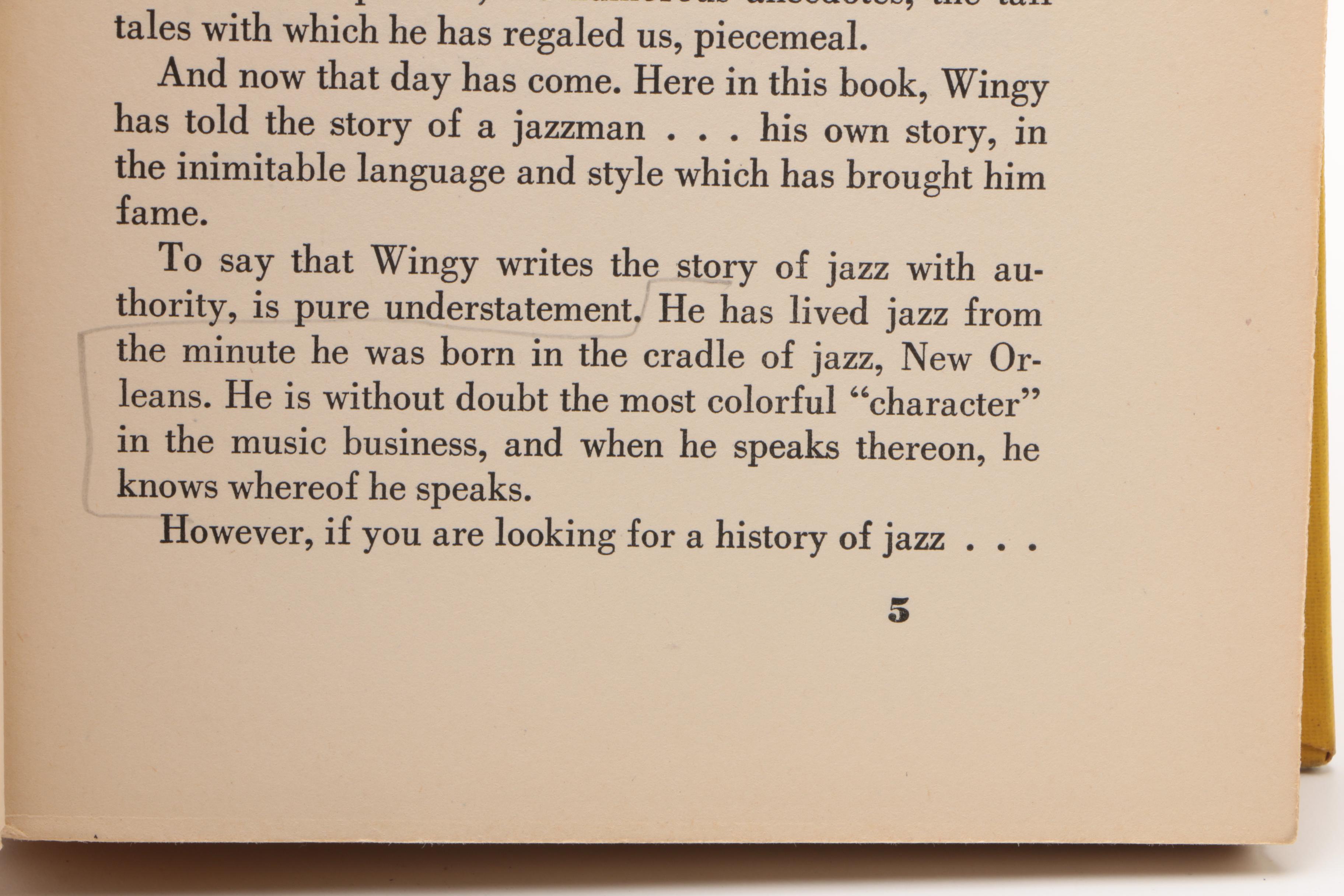 First Edition "Trumpet on the Wing" by Wingy Manone Inscribed to Jack Bradley