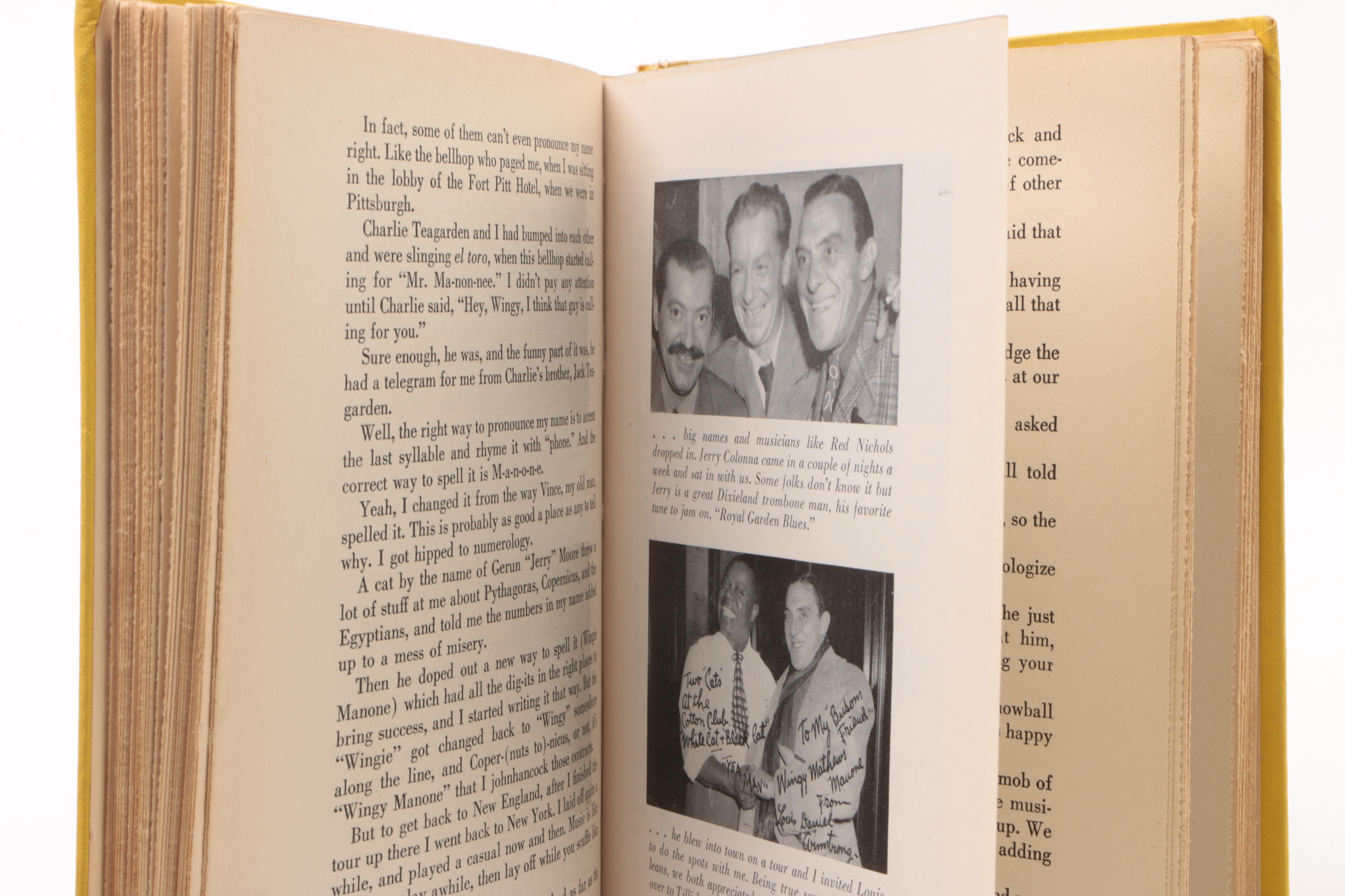 First Edition "Trumpet on the Wing" by Wingy Manone Inscribed to Jack Bradley