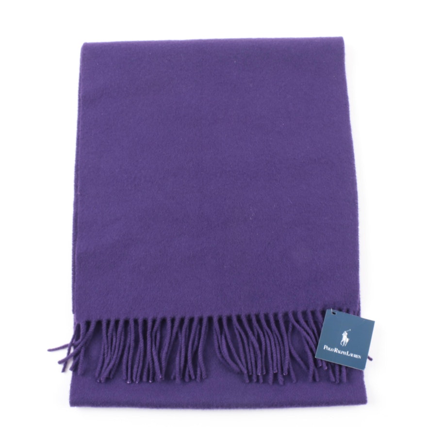 Ralph Lauren Purple Cashmere Fringed Scarf, New With Tag