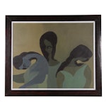 Oscar Murillo Enamel Painting "Figurative Image of 3 Women"