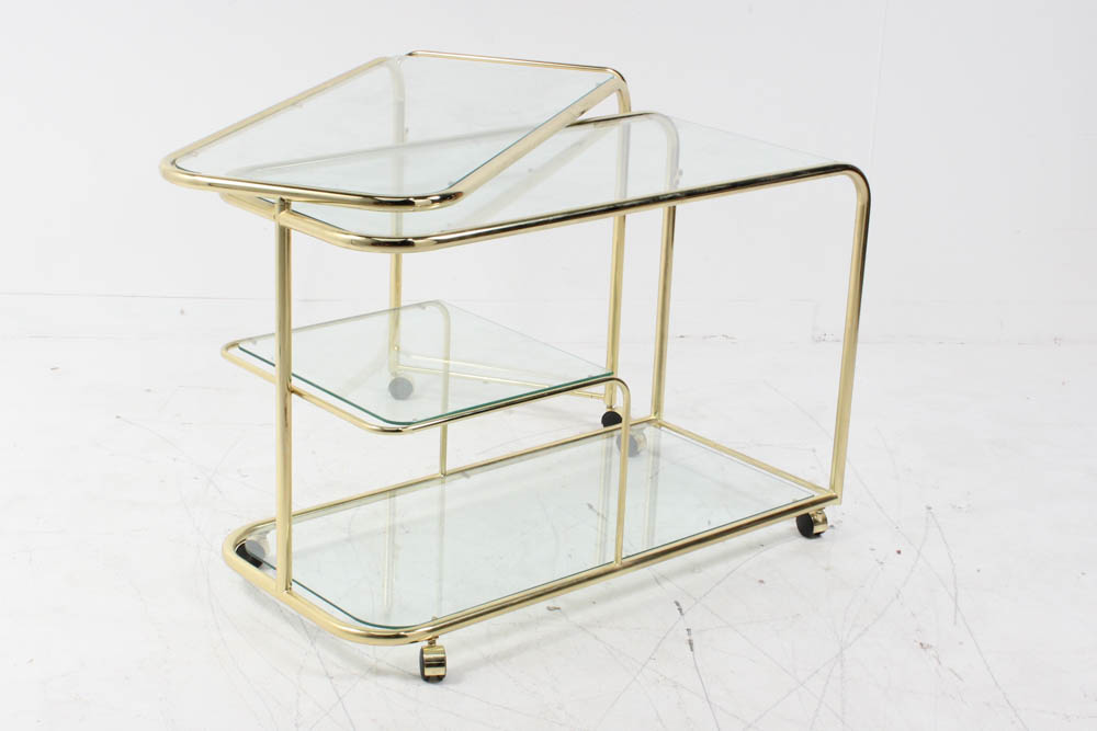 Milo Baughman for DIA Expanding Brass and Glass Bar Cart