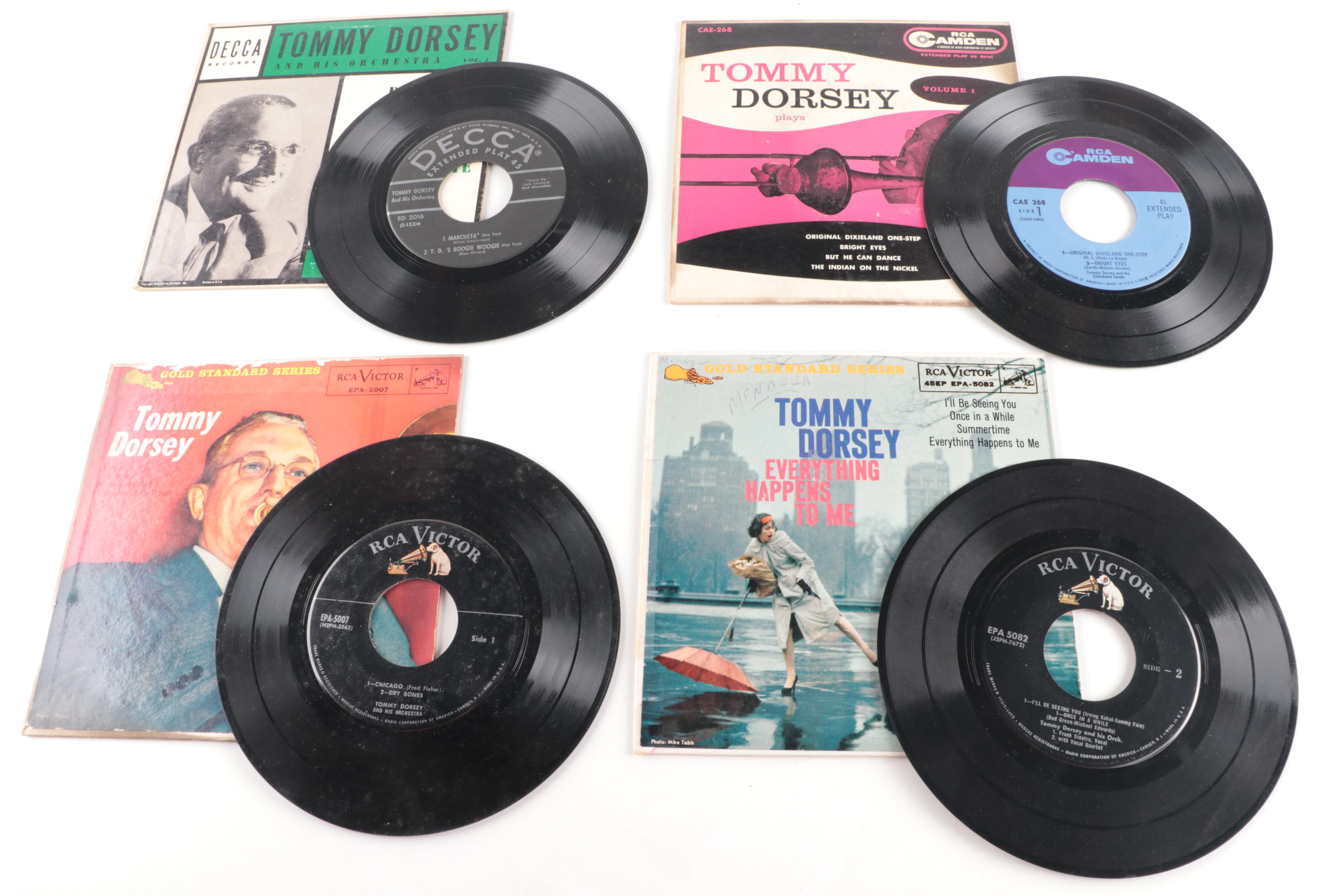 Tommy Dorsey 45 RPM Vinyl Records including "Dixieland for Dancing"