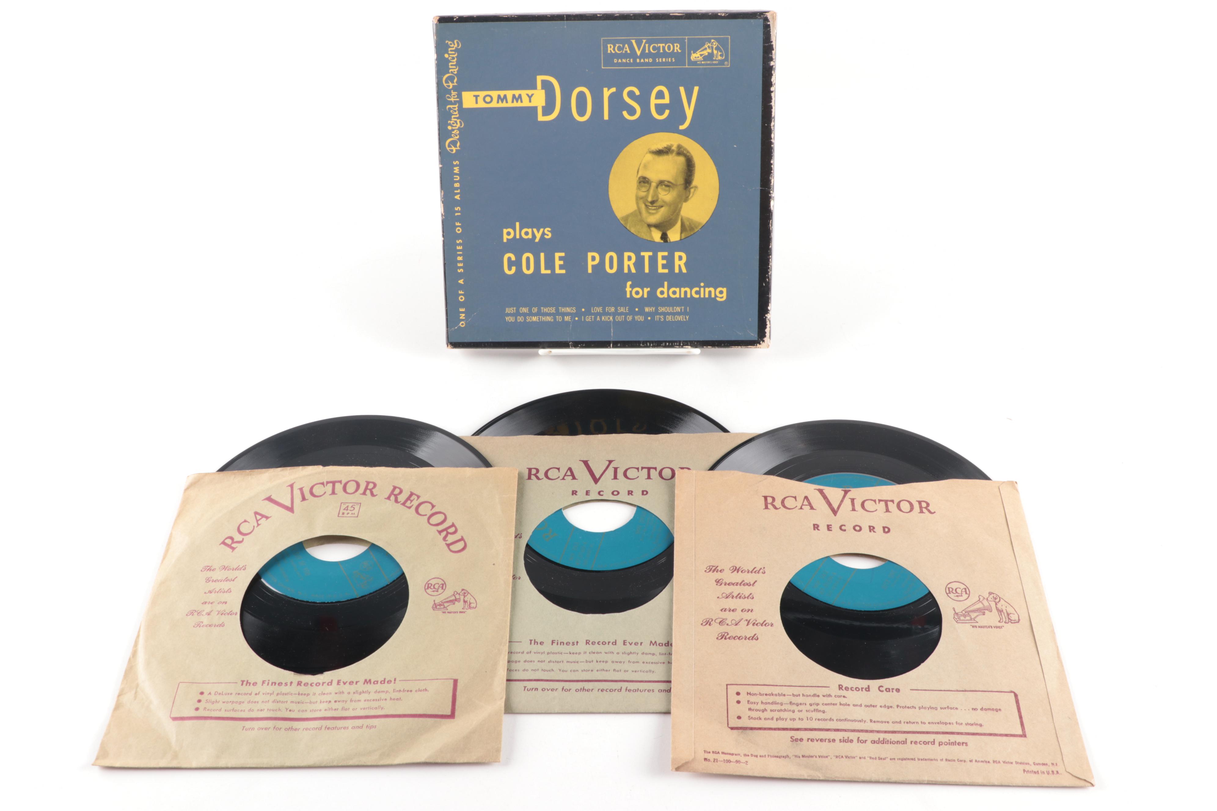 Tommy Dorsey 45 RPM Vinyl Records including "Dixieland for Dancing"