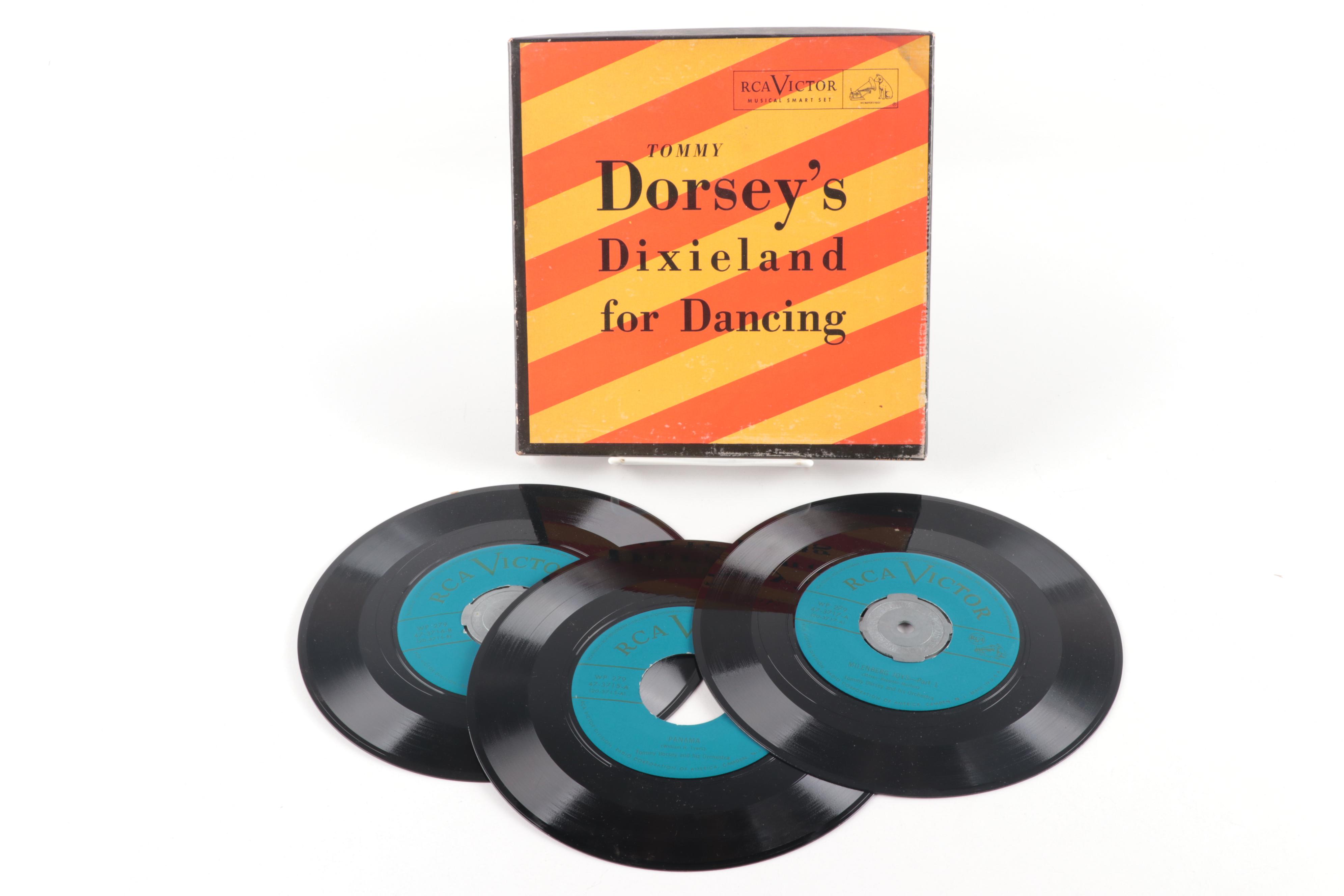 Tommy Dorsey 45 RPM Vinyl Records including "Dixieland for Dancing"