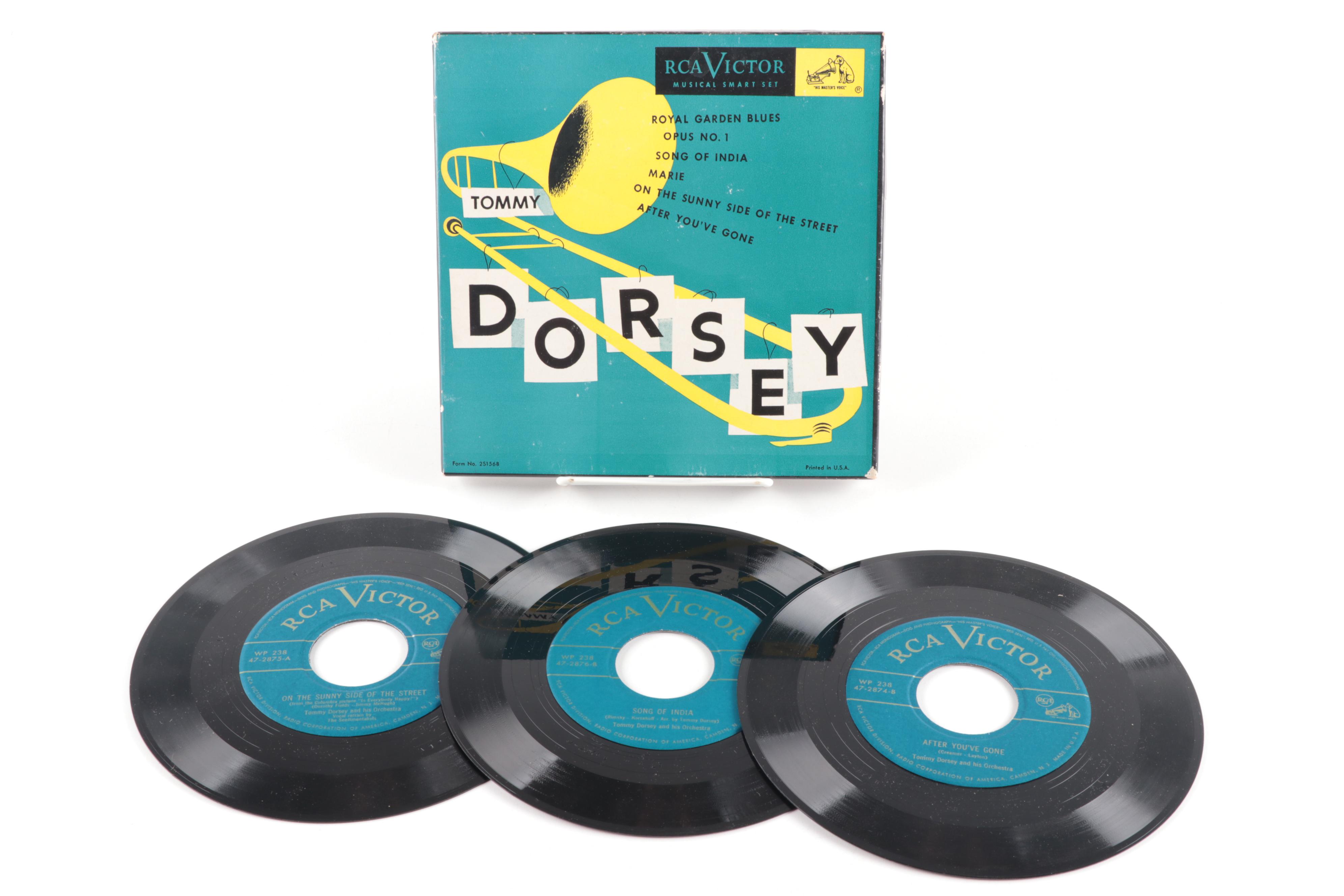 Tommy Dorsey 45 RPM Vinyl Records including "Dixieland for Dancing"