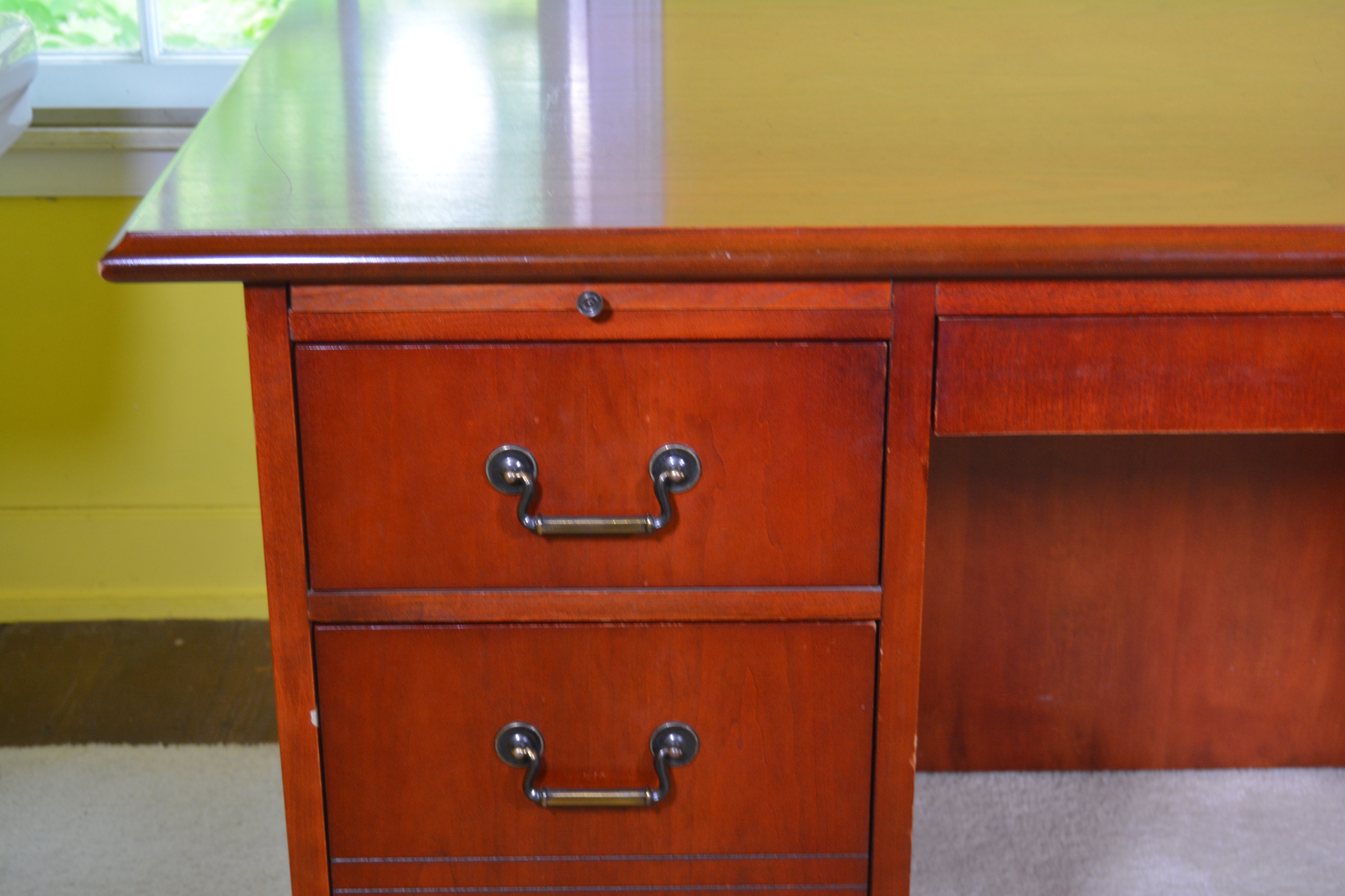 Federal Style Mahogany Finish Executive Desk by Carrico, 20th Century