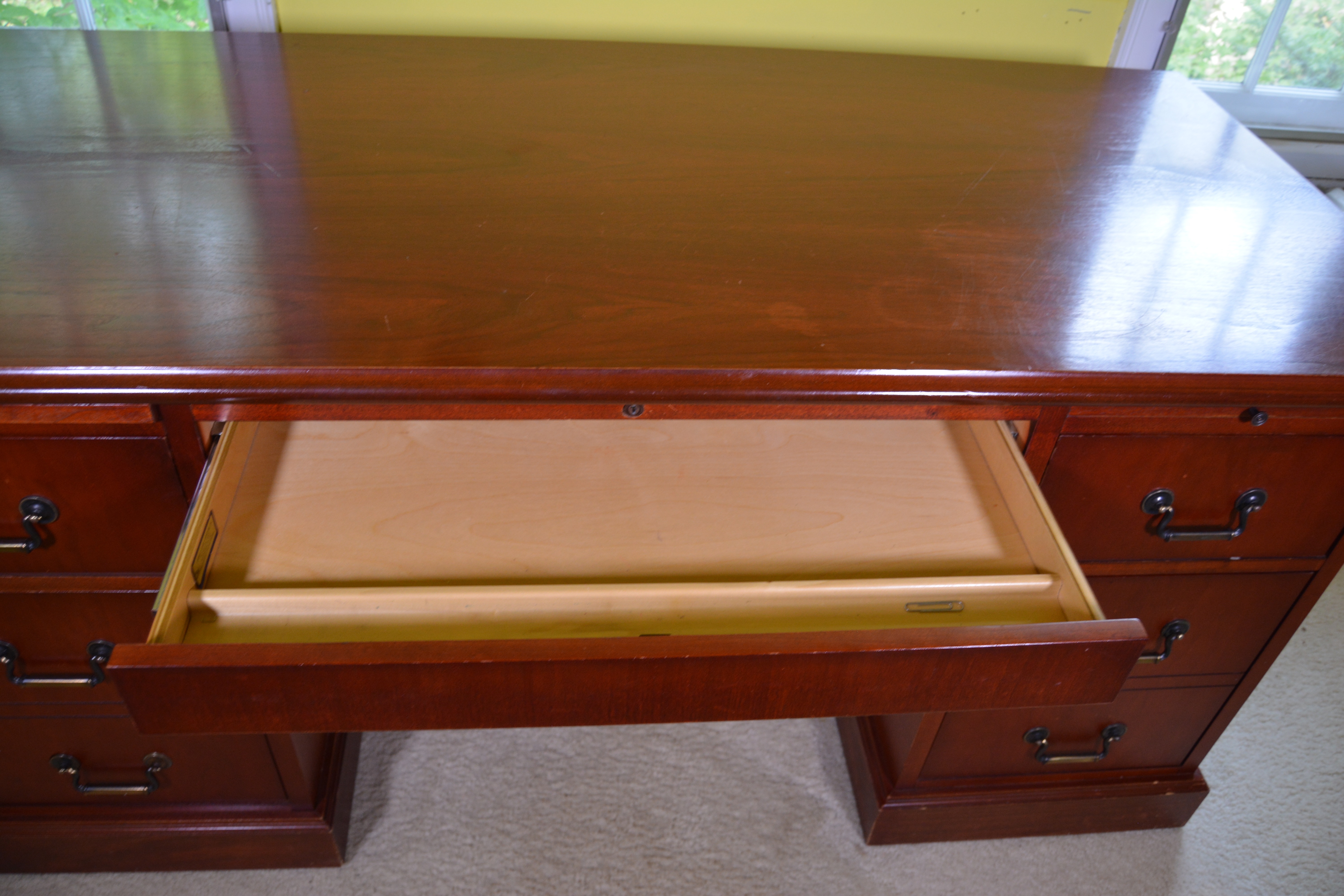 Federal Style Mahogany Finish Executive Desk by Carrico, 20th Century