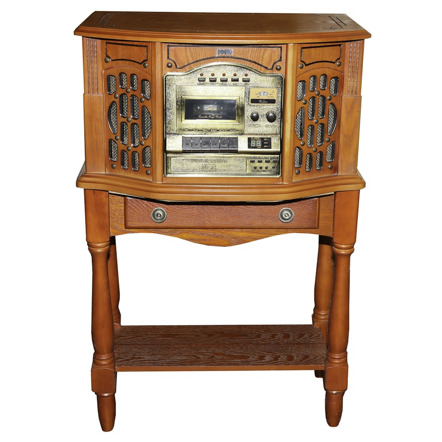 JWIN Retro Cabinet Style Turntable with Radio/Cassette/CD Player