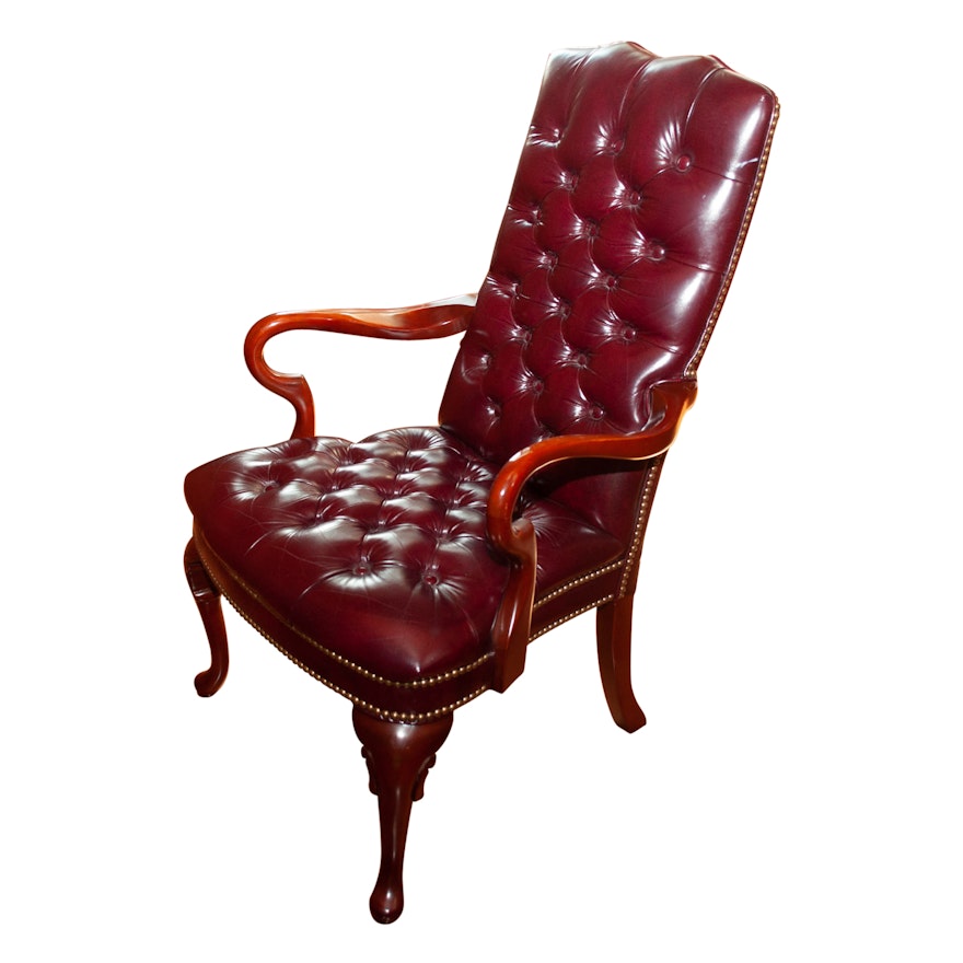 George III Style Leather and Mahogany Lolling Chair, 20th Century
