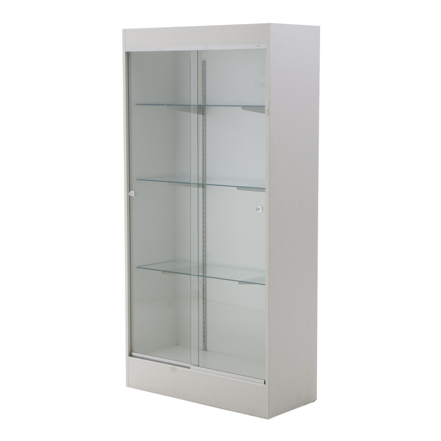 Professional Lighted Wooden Display Cabinet  With Sliding Doors and Shelves