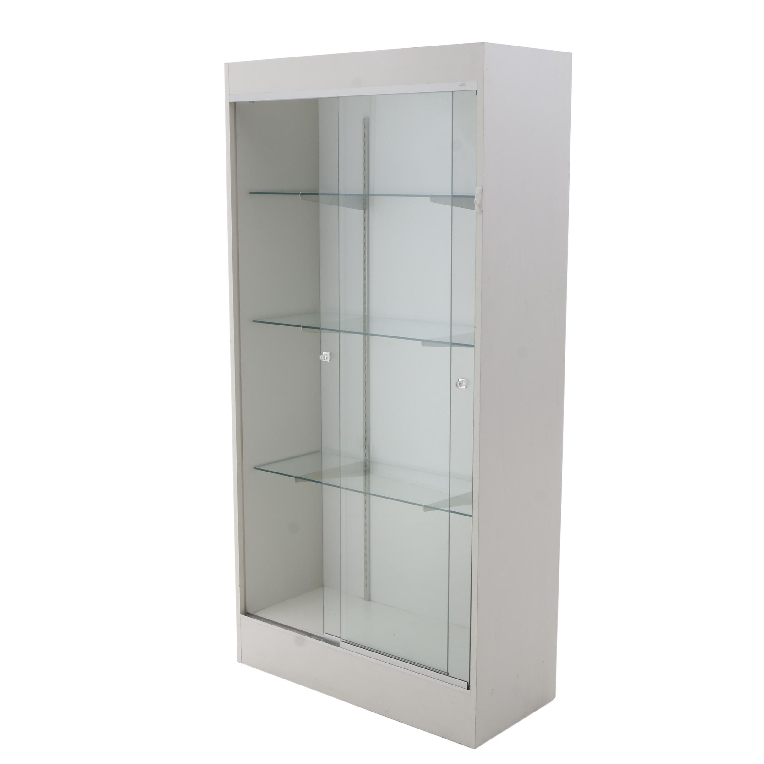Professional Lighted Wooden Display Cabinet  With Sliding Doors and Shelves