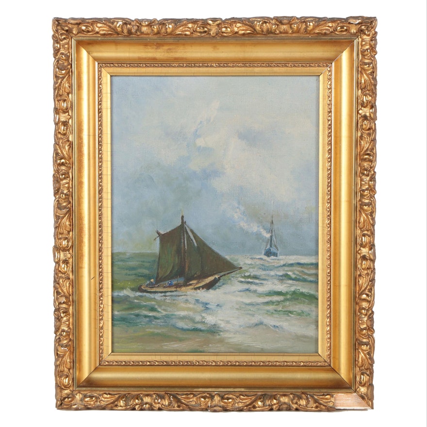 Oil Painting Attributed to L.E. Seavey of Nautical Scene