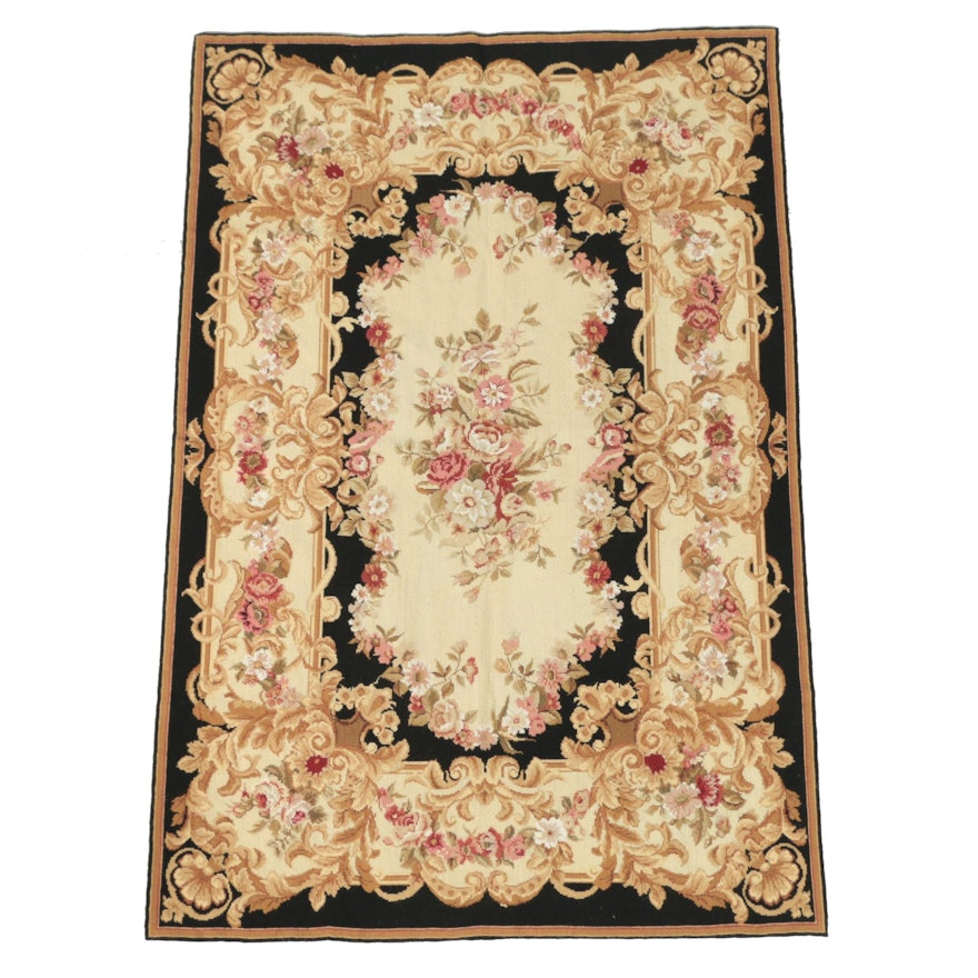 Handmade Needlepoint Aubusson Style Wool Accent Rug