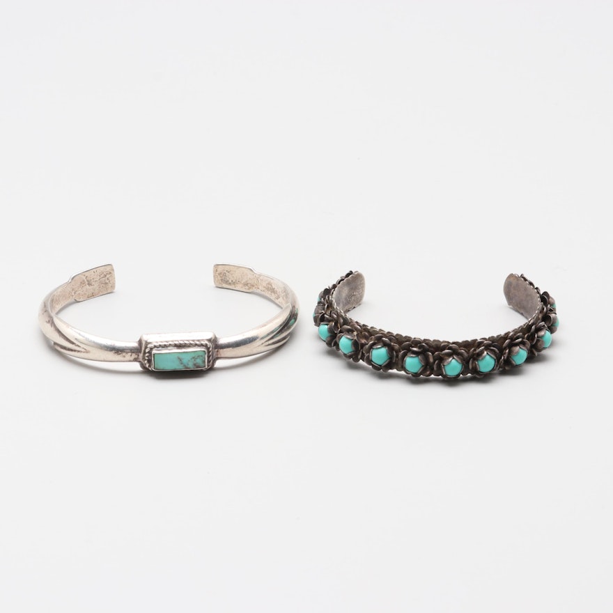 Southwestern Style Sterling Silver Bracelets with Turquoise