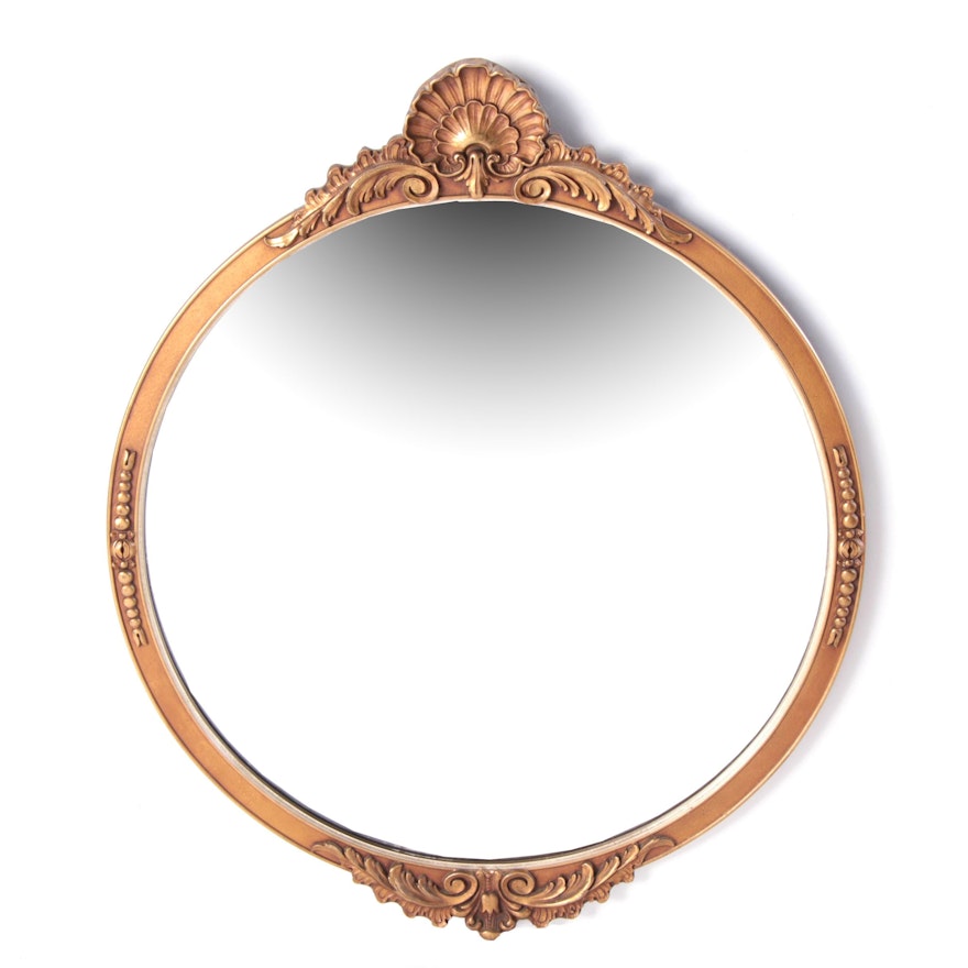 Giltwood Round Wall Mirror with Rocaille Decoration