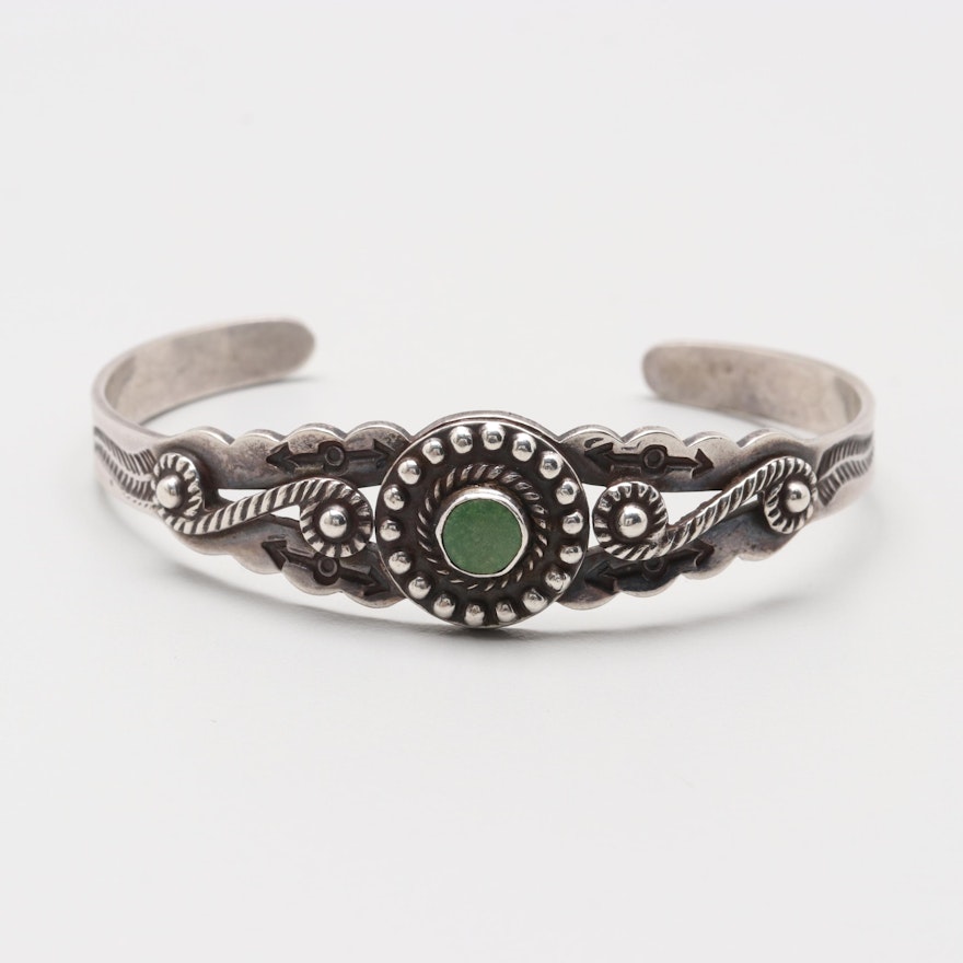 Southwestern Style Sterling Silver Green Turquoise Cuff Bracelet