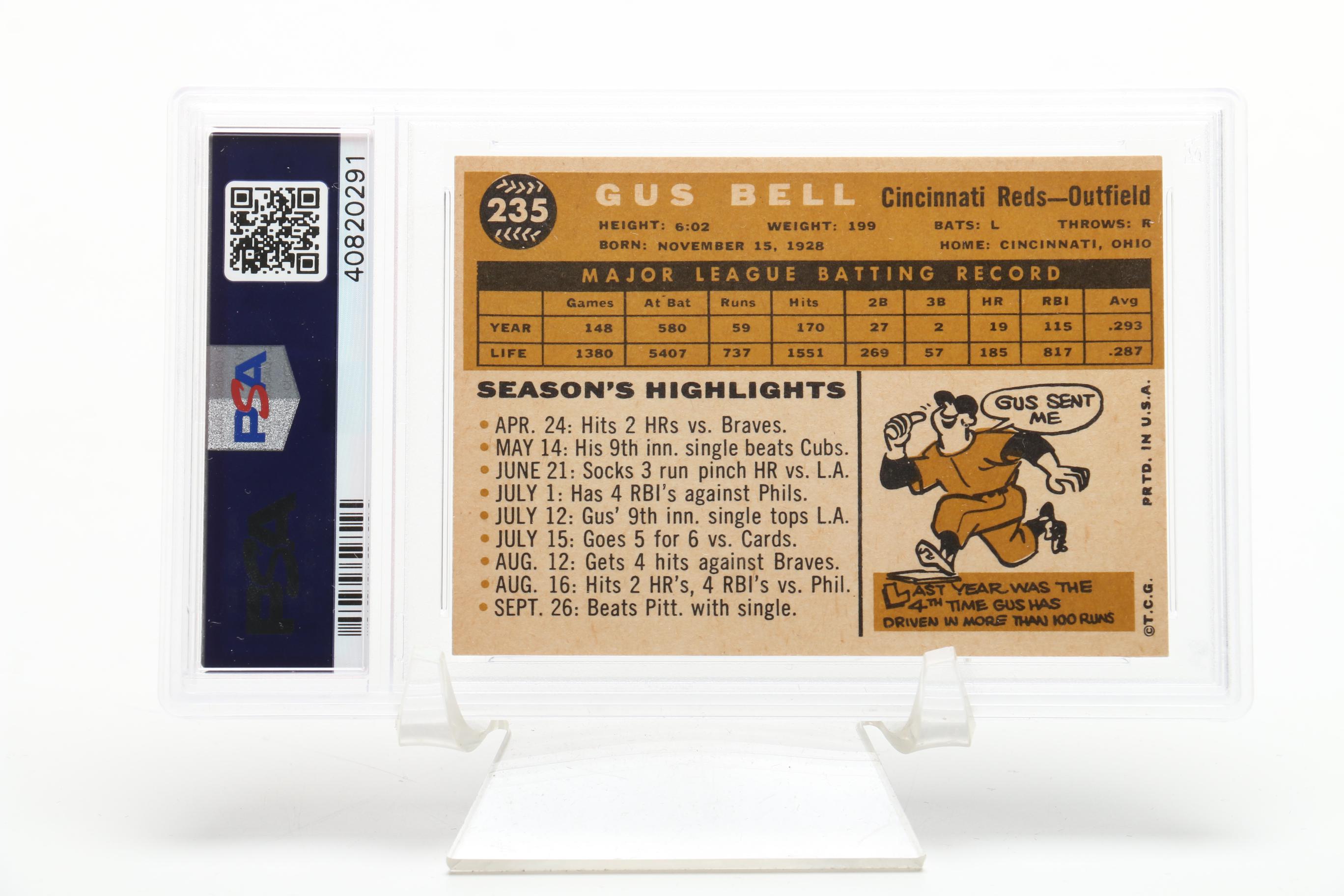 Gus Bell and Vada Pinson Reds PSA 7 Graded Cards and Crosley Field  Doll