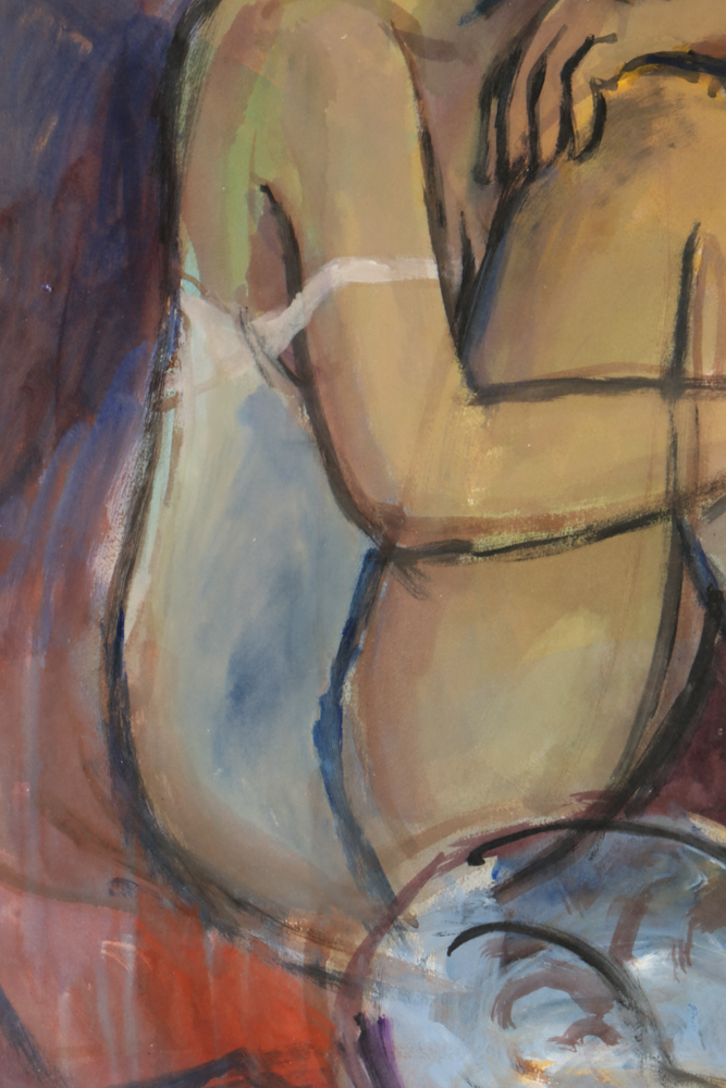 Michael Leu Watercolor Painting of Woman and Cat