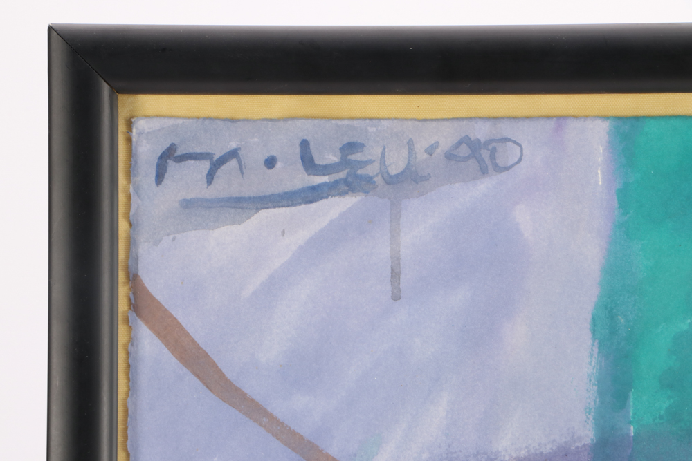 Michael Leu Watercolor Painting of Woman and Cat