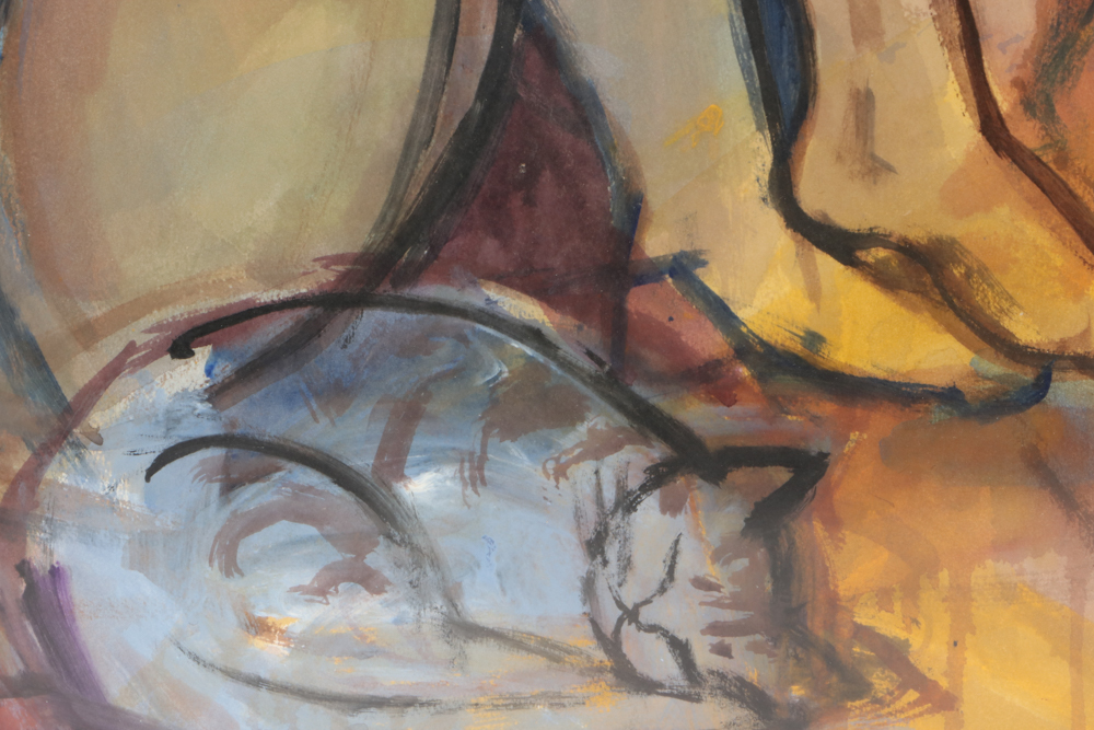 Michael Leu Watercolor Painting of Woman and Cat