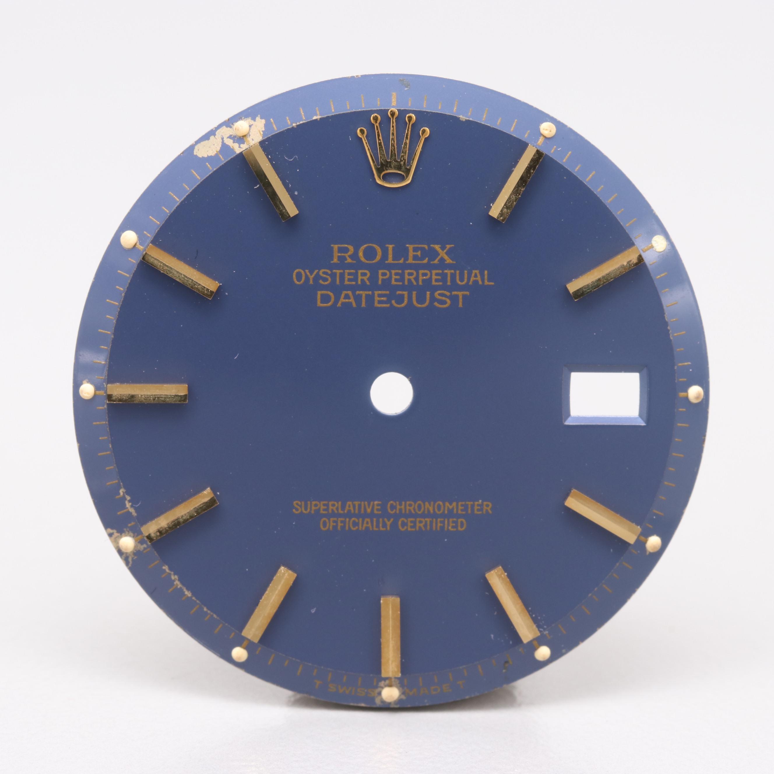 Rolex Watch Dial in Blue With Gold Indices