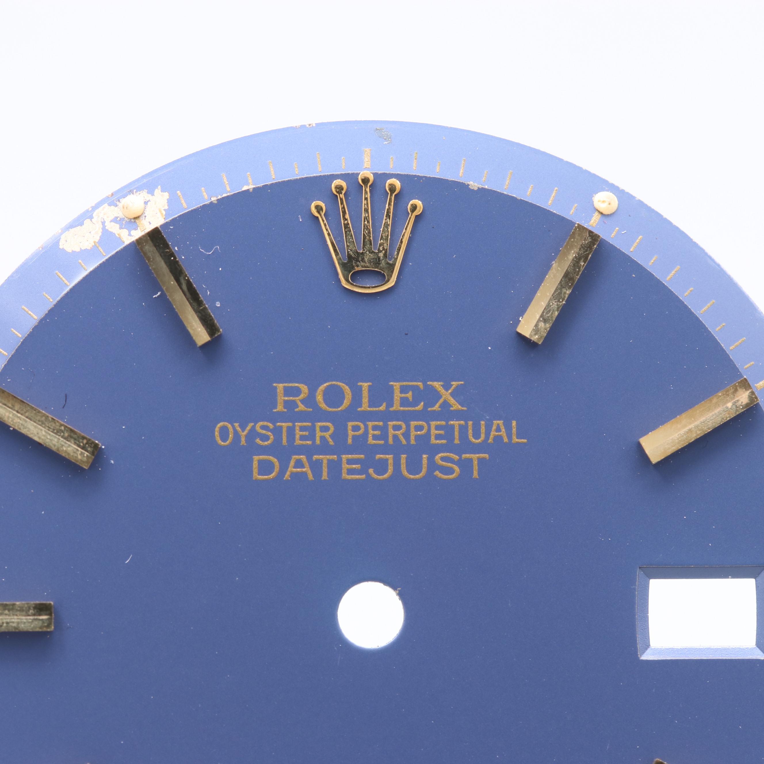 Rolex Watch Dial in Blue With Gold Indices