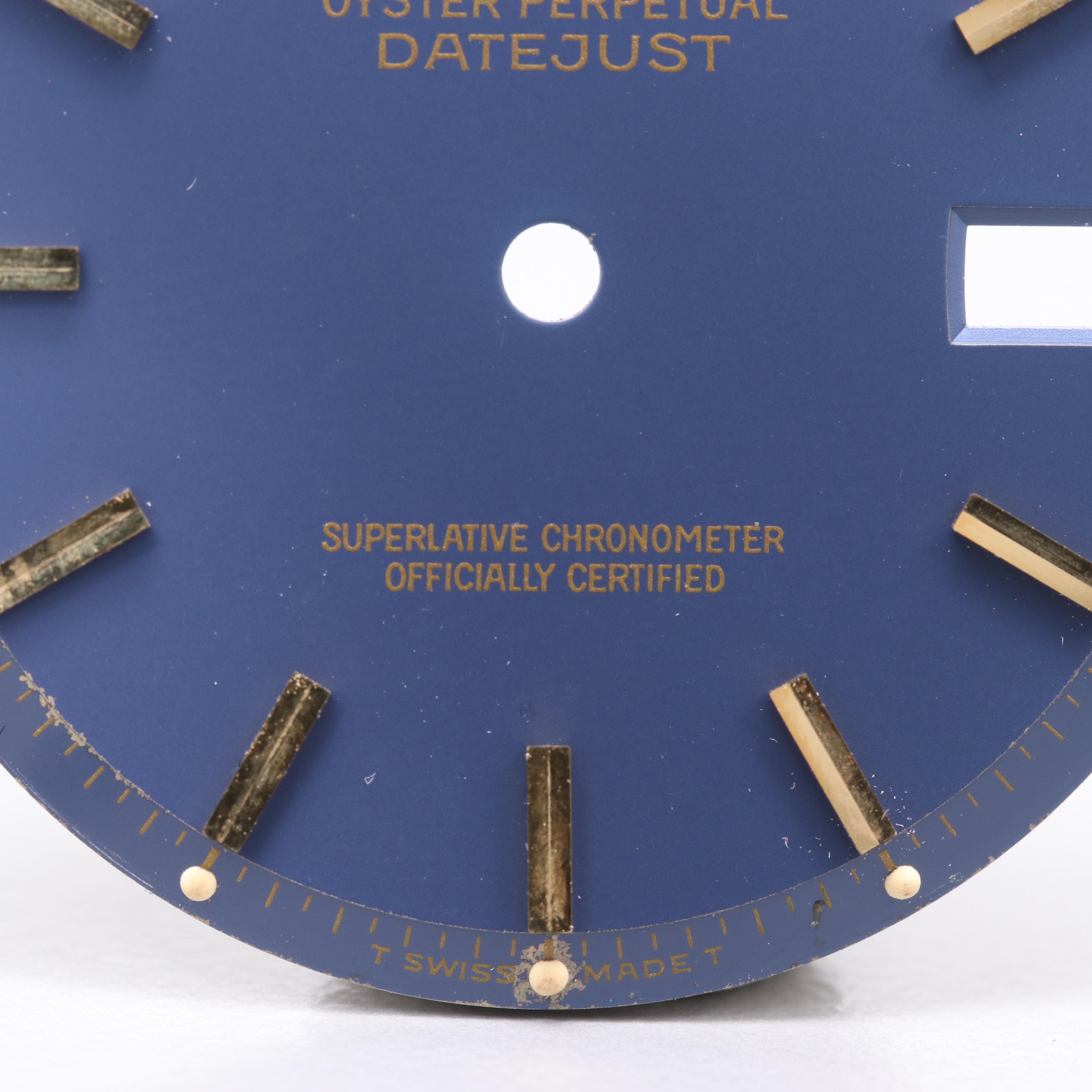 Rolex Watch Dial in Blue With Gold Indices