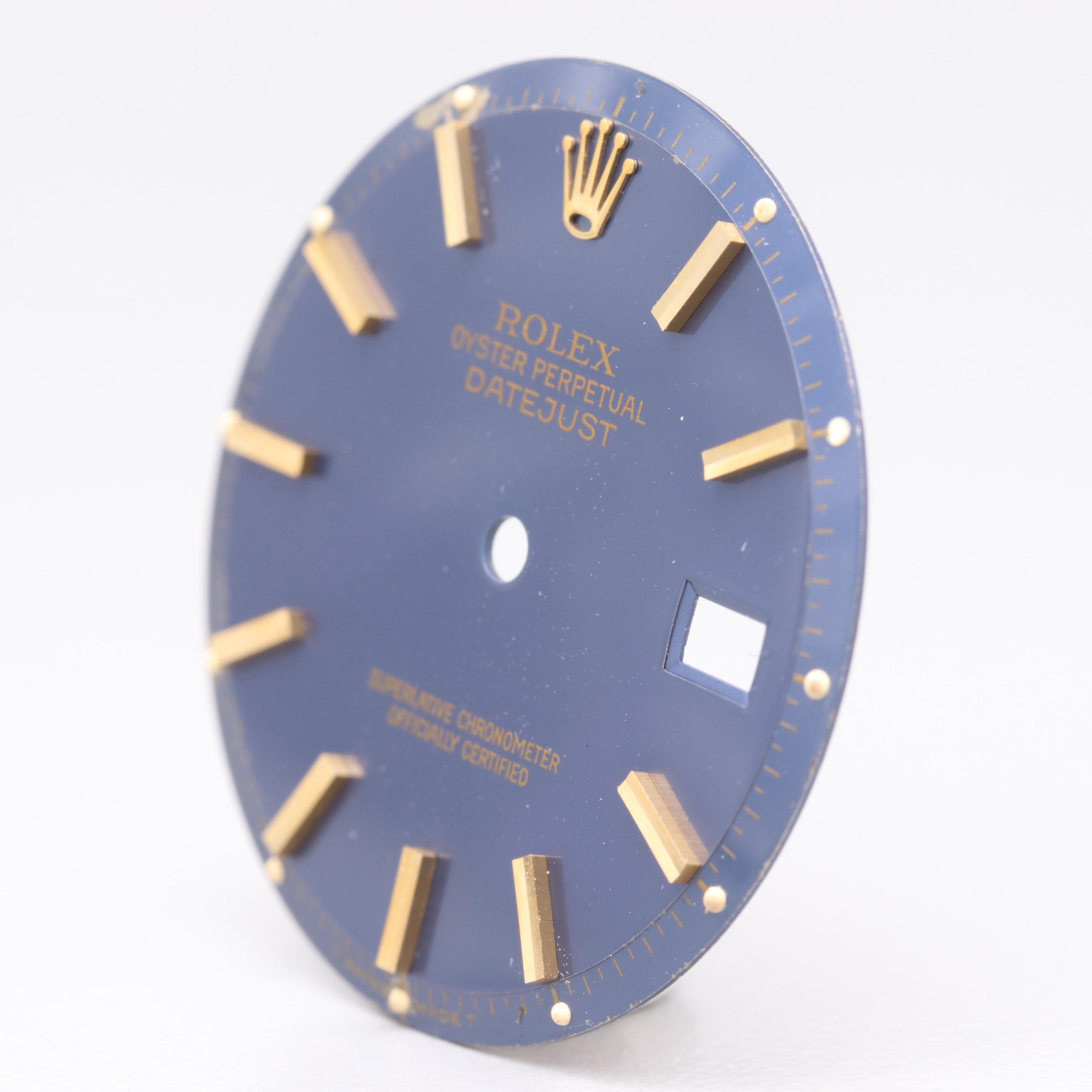Rolex Watch Dial in Blue With Gold Indices