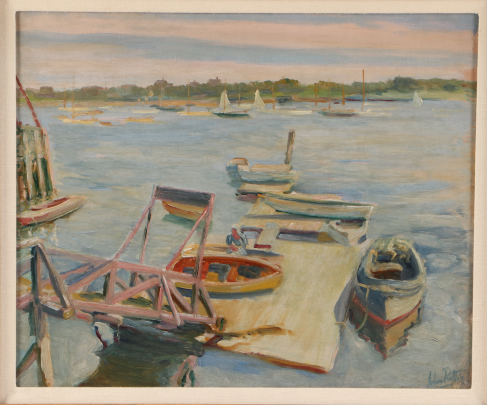 John Rettig Impressionist Oil Painting "Yacht Yard Landing - Marblehead, Mass."