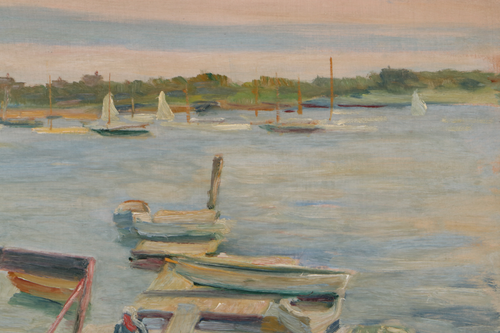 John Rettig Impressionist Oil Painting "Yacht Yard Landing - Marblehead, Mass."